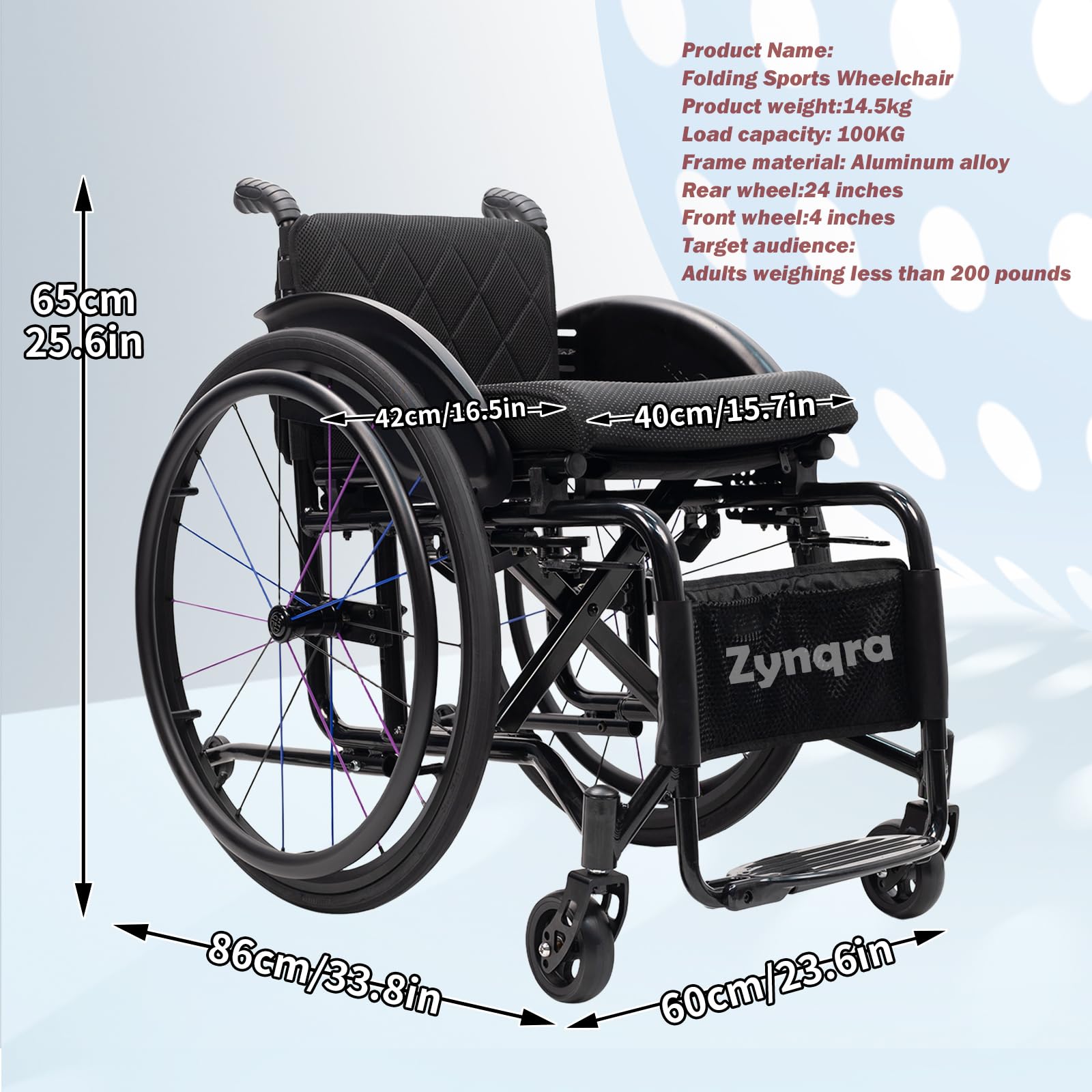 Silla de Ruedas Plegable Ligera de Paseo,Silla de ruedas manual,Plegable,Ligero,Transporte,Asiento y respaldo con cojín acolchado,Frenos manuales,Antivuelco,Para mayores,minusválidos(15.7in seat width