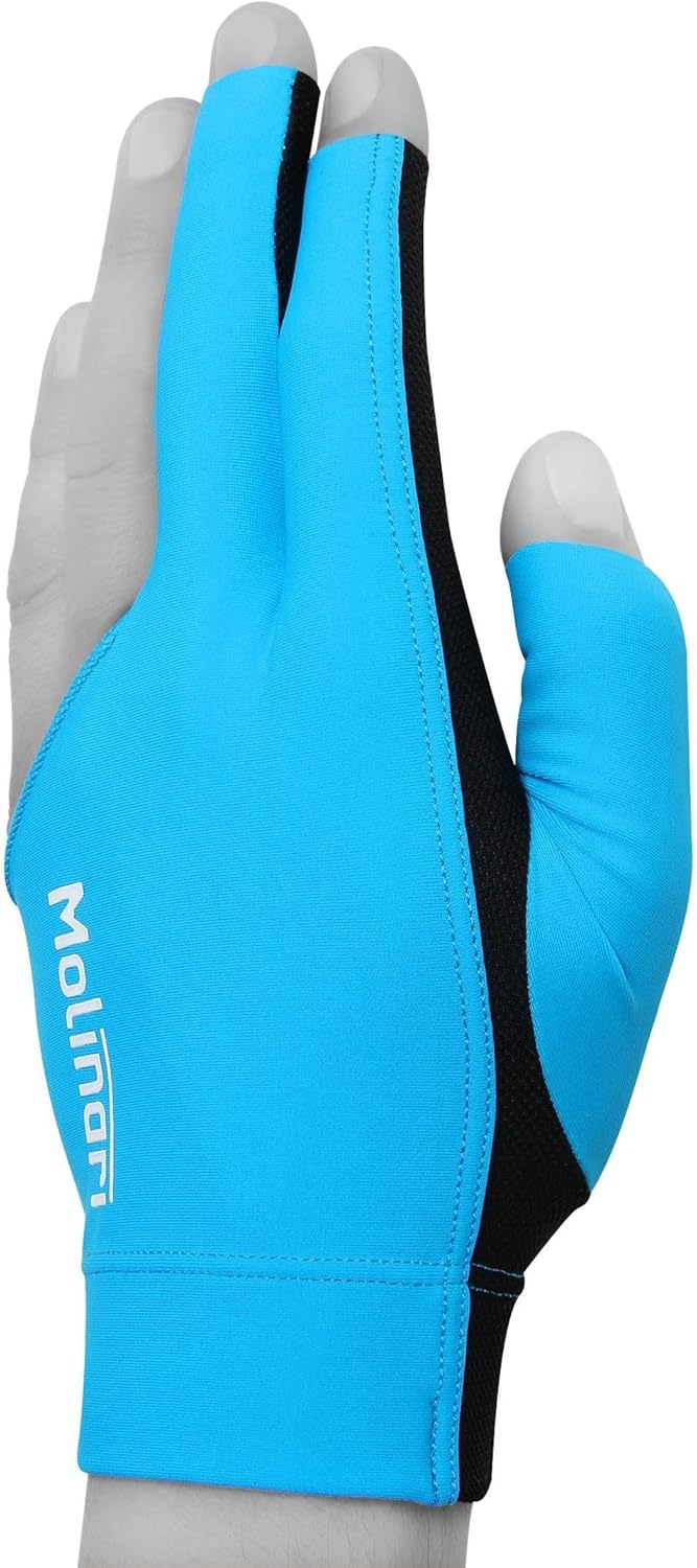 Molinari Billiard Pool Cue Glove - for Left Hand (Right-Handed Player), Small, Cyan