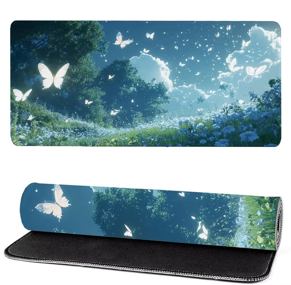 Podkładka pod mysz XXL 1000 x 500 x 3 mm Motyl, podkładka pod mysz do gier w lesie, poprawa dokładności i szybkości, podkładka pod mysz do gier antypoślizgowa gumowa podstawa, dekoracja biurka MM-221