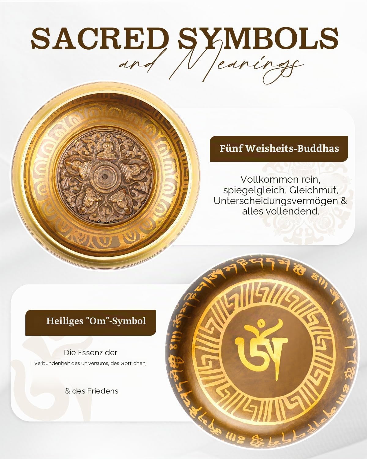 Große Tibetische Klangschale, Handgefertigt in Nepal für Yoga, Chakra-Heilung, Stressabbau, Selbstpflege Geschenke für Frauen und Männer, Weihnachtsgeschenke (Fünf Buddhas-Sonnenblume, 14cm)