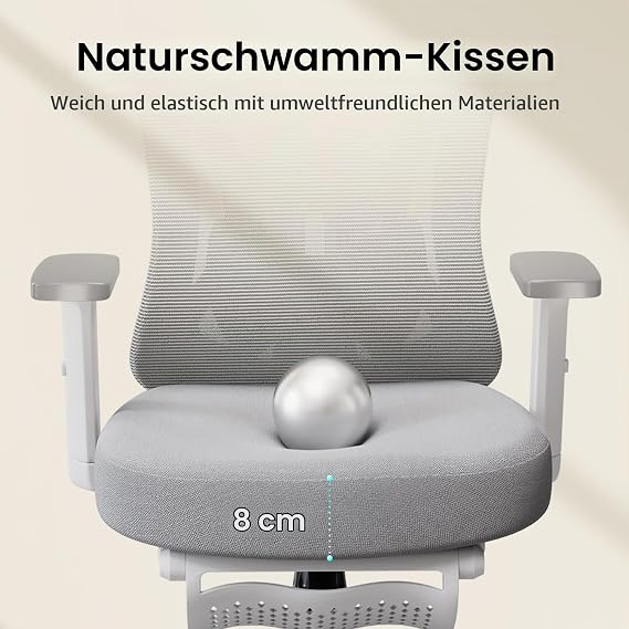 Hbada P5 Ergonomic Office Chair Desk Chair with Adjustable Lumbar Support Breathable Elastic Seat Cushion Integrated Footrest Computer Chair Grey
