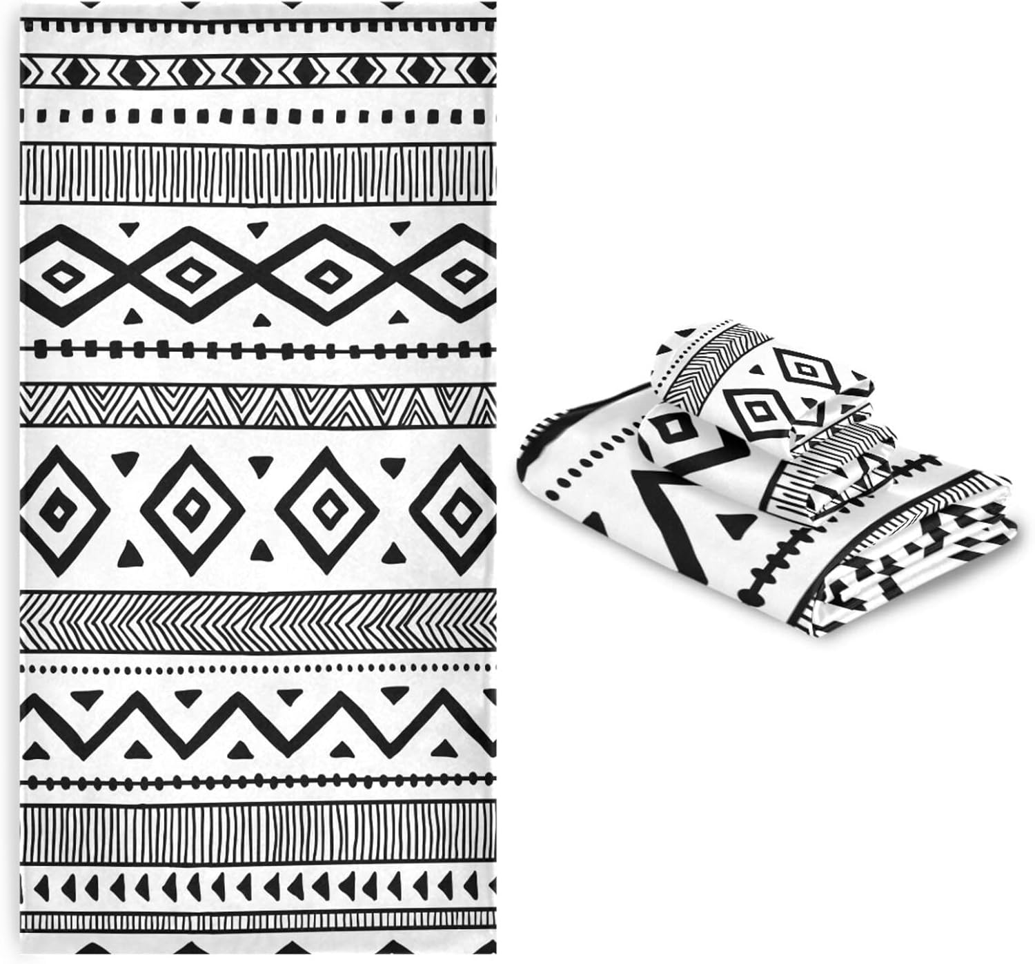 Bath Towels Set Soft Highly Absorbent Black White Native American Tribal Aztec Ethnic Boho Style Towel Set 3 Piece,1 Bath Towel,1 Hand Towel,1 Washcloth,Luxury Towels for Bathroom,Spa,Hotel