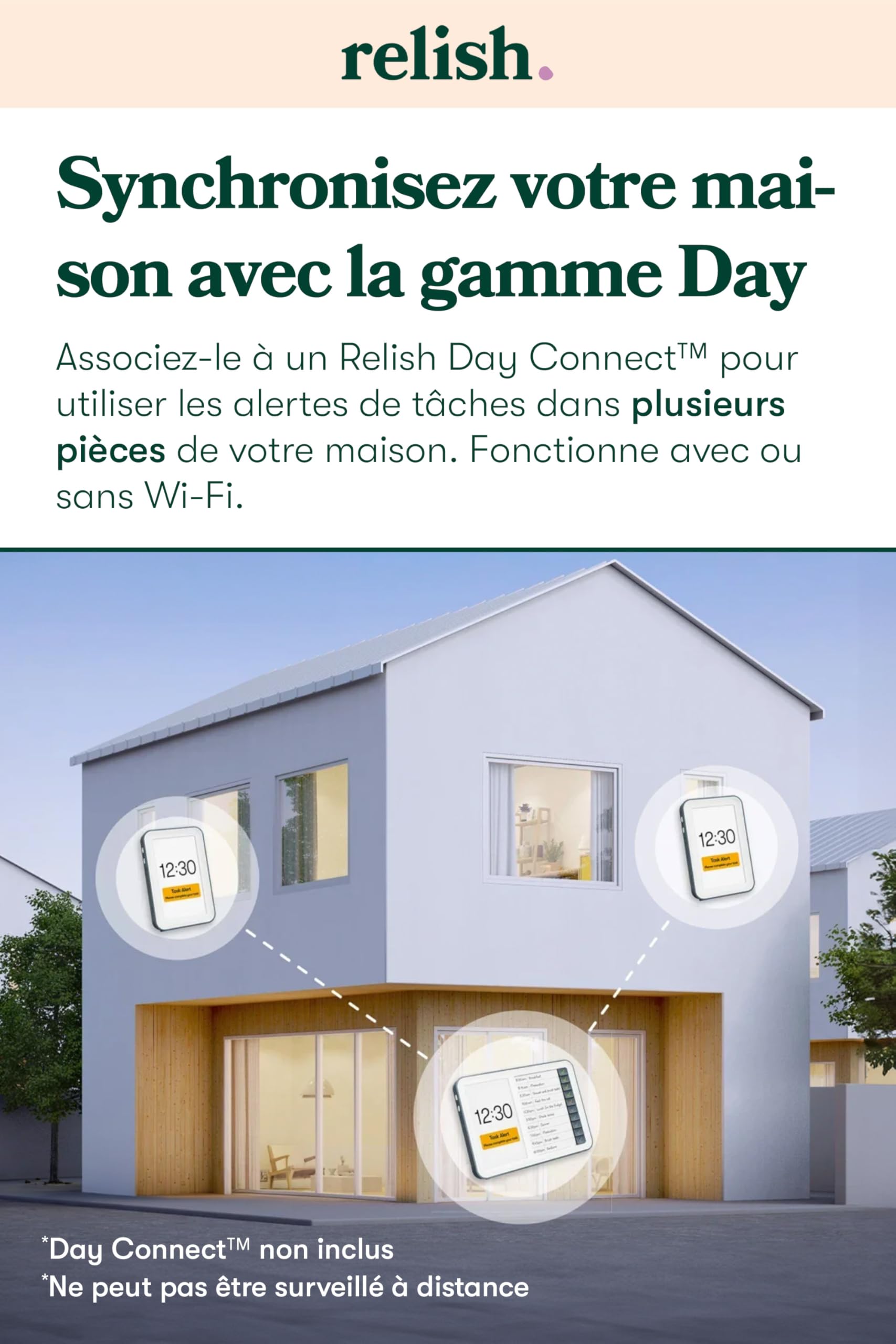 Relish - Horloge numérique avec concentrateur de tâches quotidiennes, calendrier avec jour, date et heure, grand écran clair