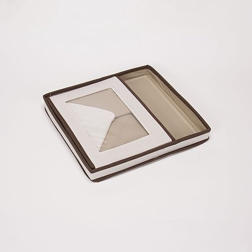 Miniatura 4 de Household Essentials - Juego de cuatro cajas de almacenamiento de zapatos grandes, lona natural con ribete marrón