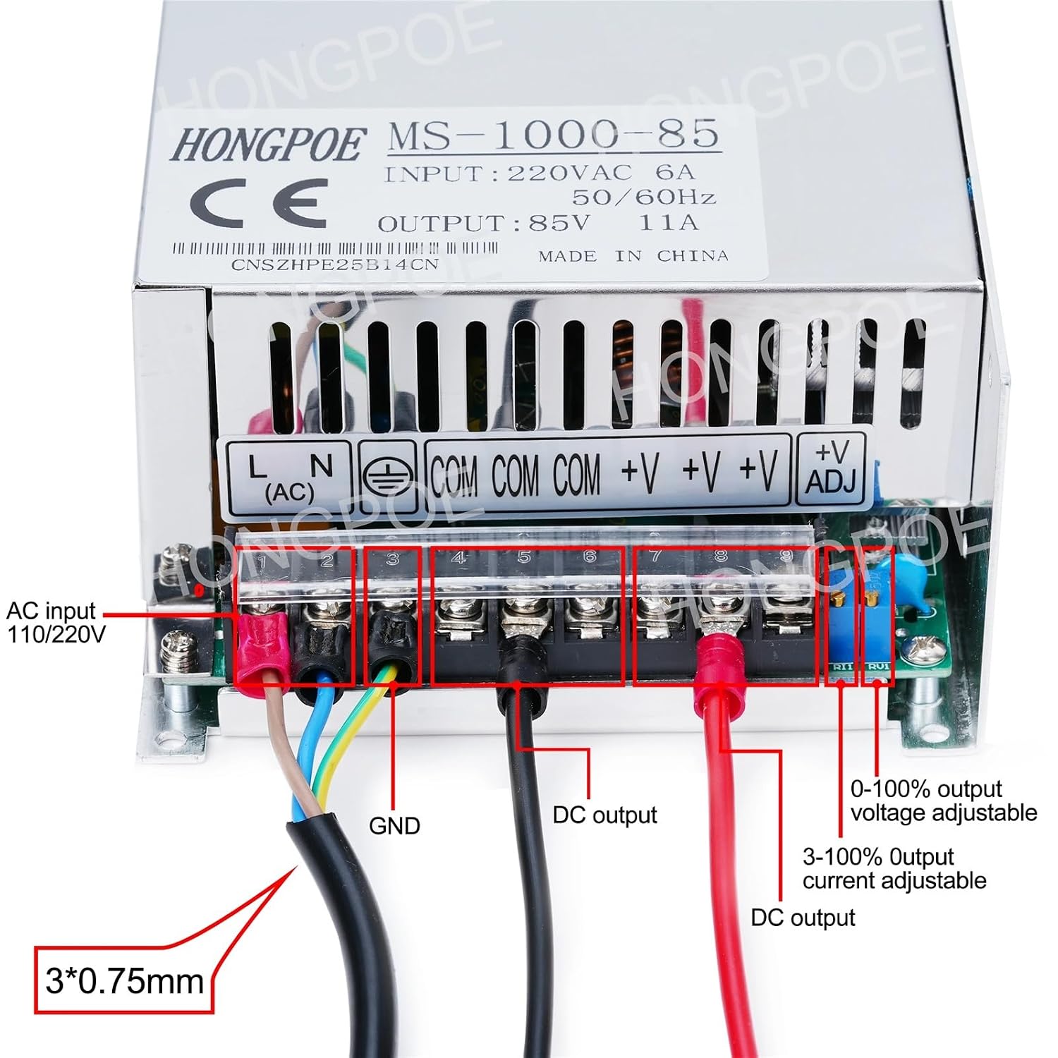 1pcs Adjustable 500W 600W 1000W 1500W Power Supply 0-12V 15V 24V 36V 48V 60V 72V 85V 90V 110V 150V 200V 110/220V Ac to Dc Smps(110VAC,0-27VDC_600W)