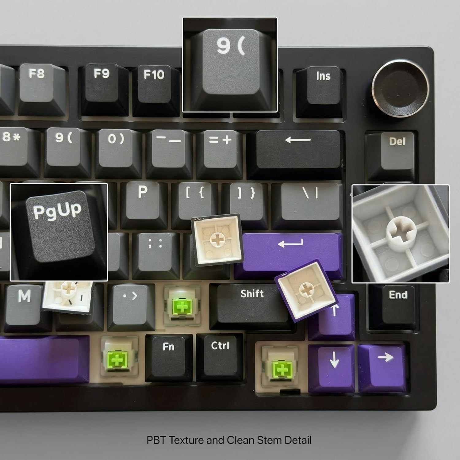 124 Keys Black Grey Purple Keycaps, PBT Double Shot Cherry Profile Keycap Set, Custom Mechanical Keyboard Keycaps for 60% 65% 75% 87% 100% ANSI Layout，Cherry Mx Switches image 5