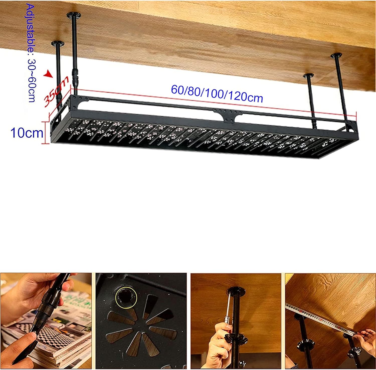 Hanging Wine Glass Holder Ceiling Wine Glass Rack,Metal Upside Down Stemware Goblet,11.8-23.6 Inch Height Adjustable Hanging Wine Rack Cabinet,Black Wall-Mounted Wine Glass Rack Fo