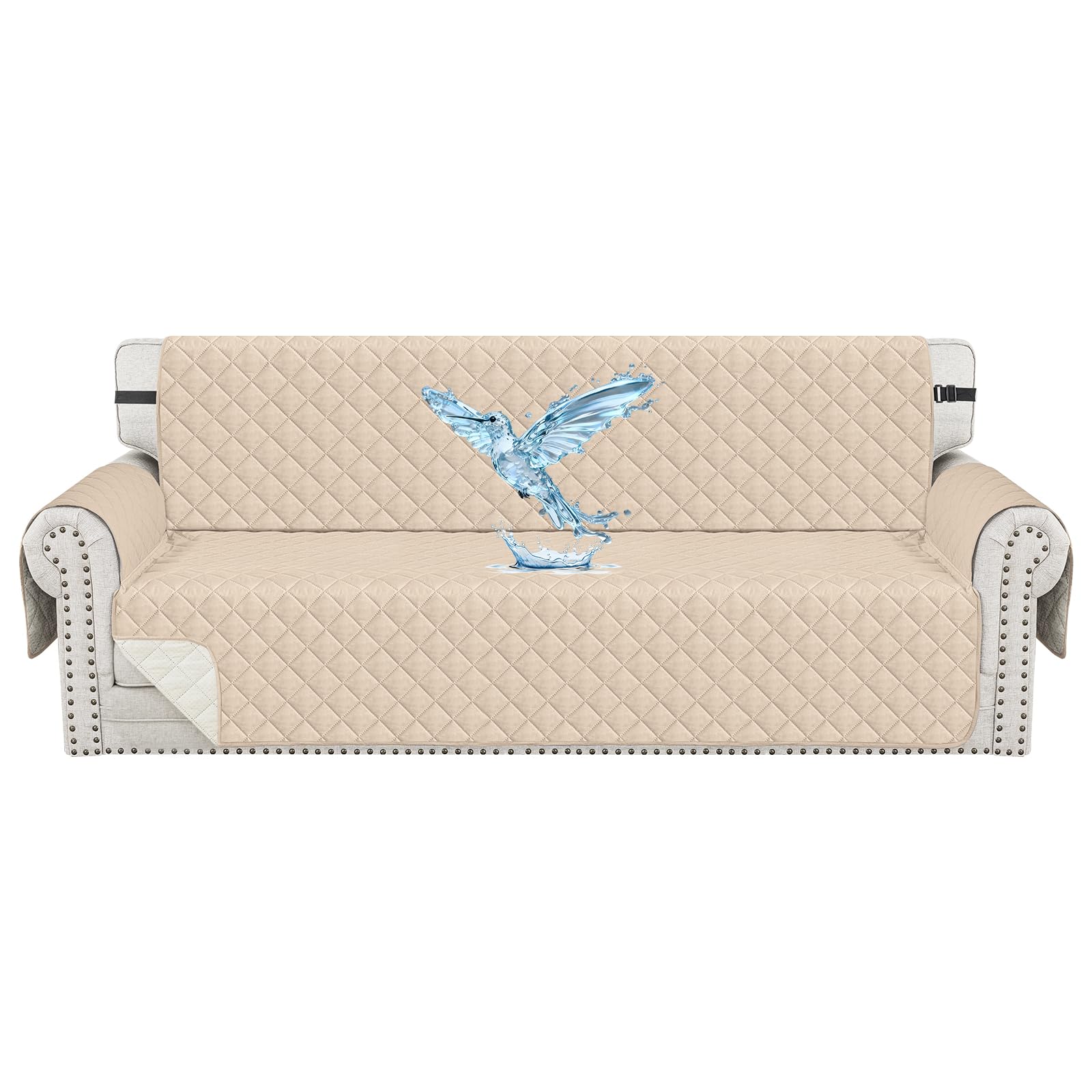 Waterproof Sofa Cover 4 Seater with Arms, Scratch-resistant Sofa Cover for Cats Dogs, Elastic Straps, Non-Slip, Universal, Adjustable, Washable, Beige Global Recycled Standard Global Recycled Standard Global Recycled Standard