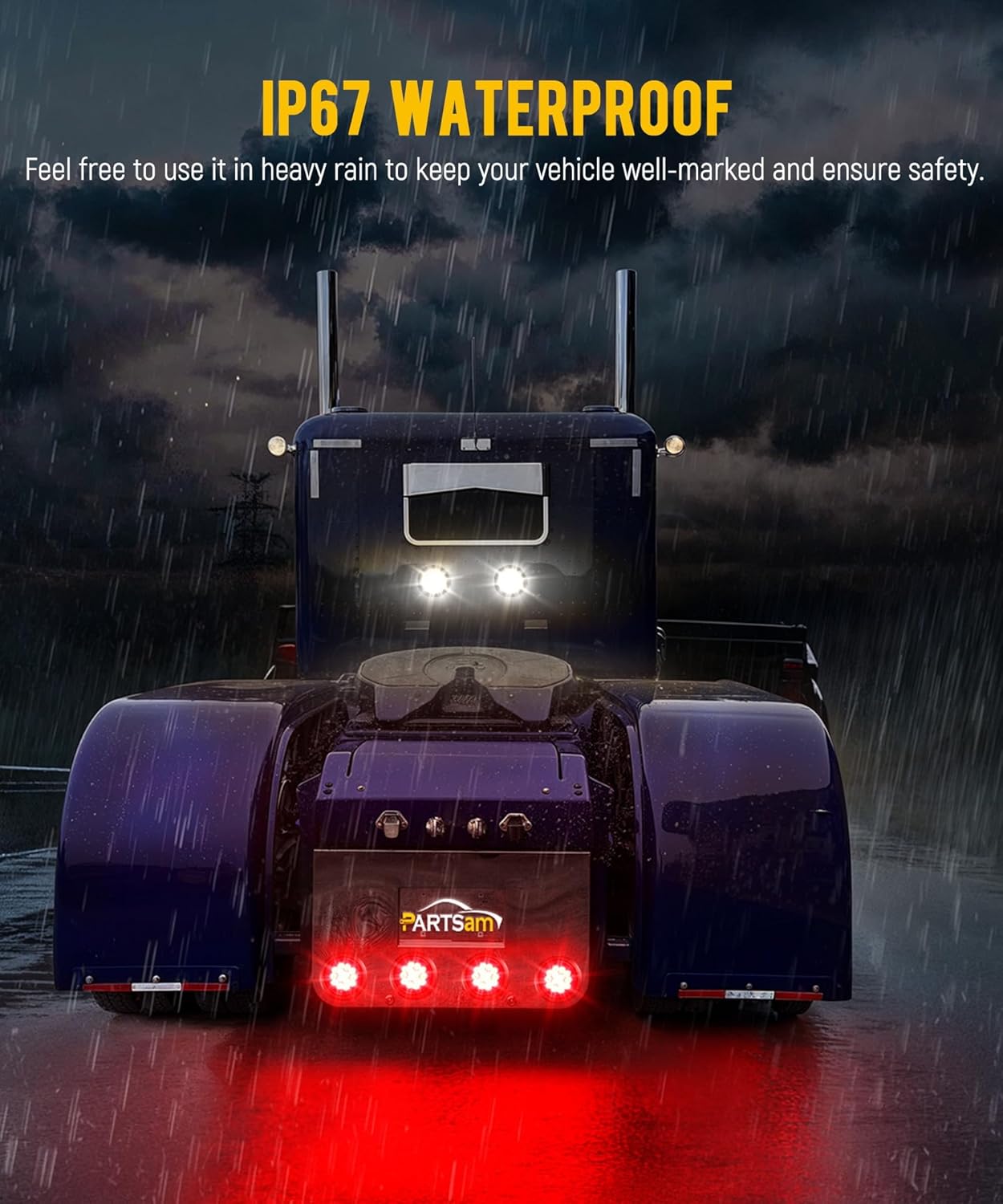 Partsam 4Pcs 4 Inch Round 32 LED Trailer Tail Lights Red with Halo Glow Stop Turn Tail Running Light Lamps Rubber Grommet 3-Prong Wire Pigtails Included, 12-24V, IP67 Waterproof