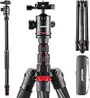 Neewer N55CR 80.7" Carbon Fiber Travel Tripod Monopod, 26.5lb Load, 360° Ball Head, Arca QR Plate, Telescopic Center Column
