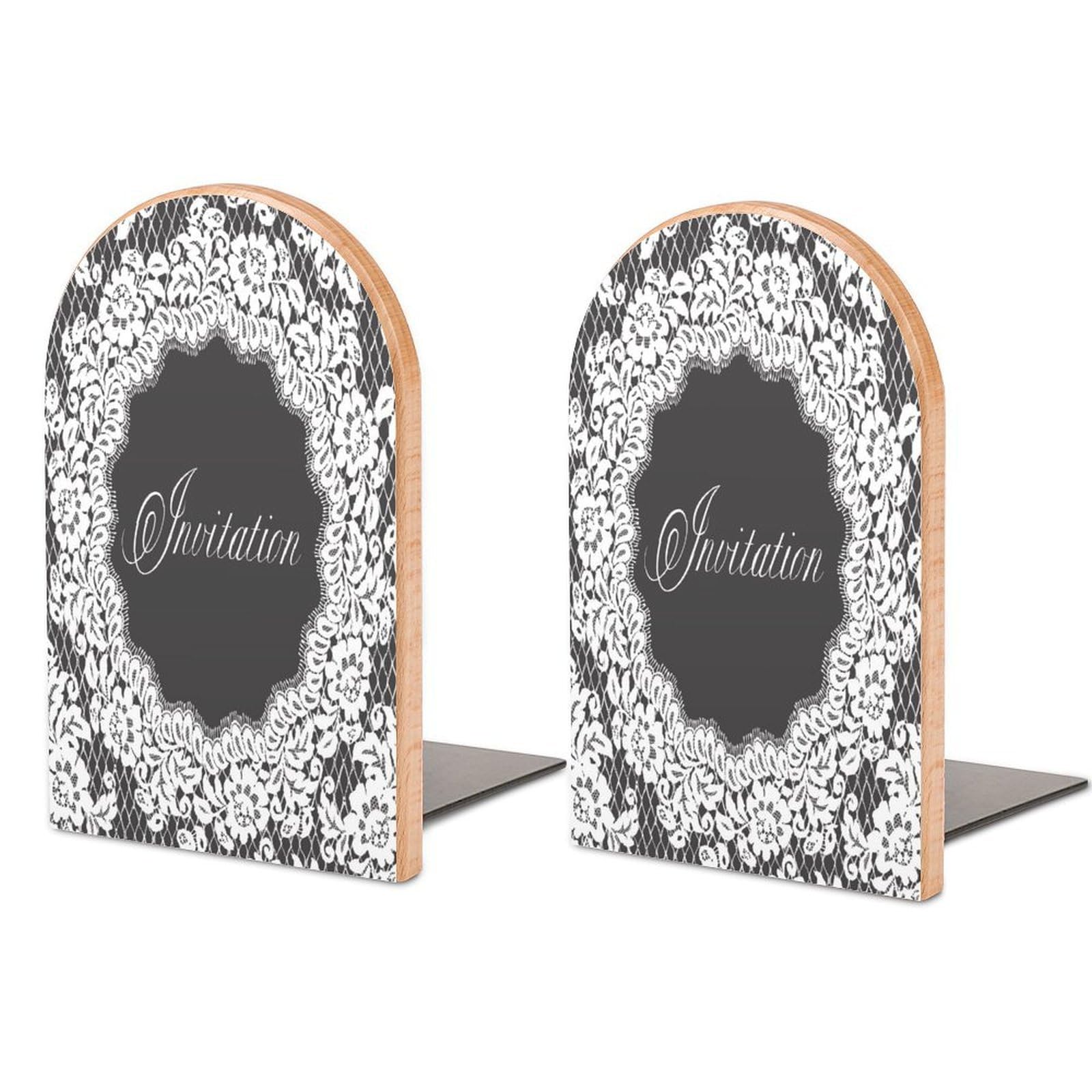 Vector Detailed Lace Frame Beech Wood Bookends Heavy Duty Book Organizers Desktop File Holder for Office Home Bookshelf