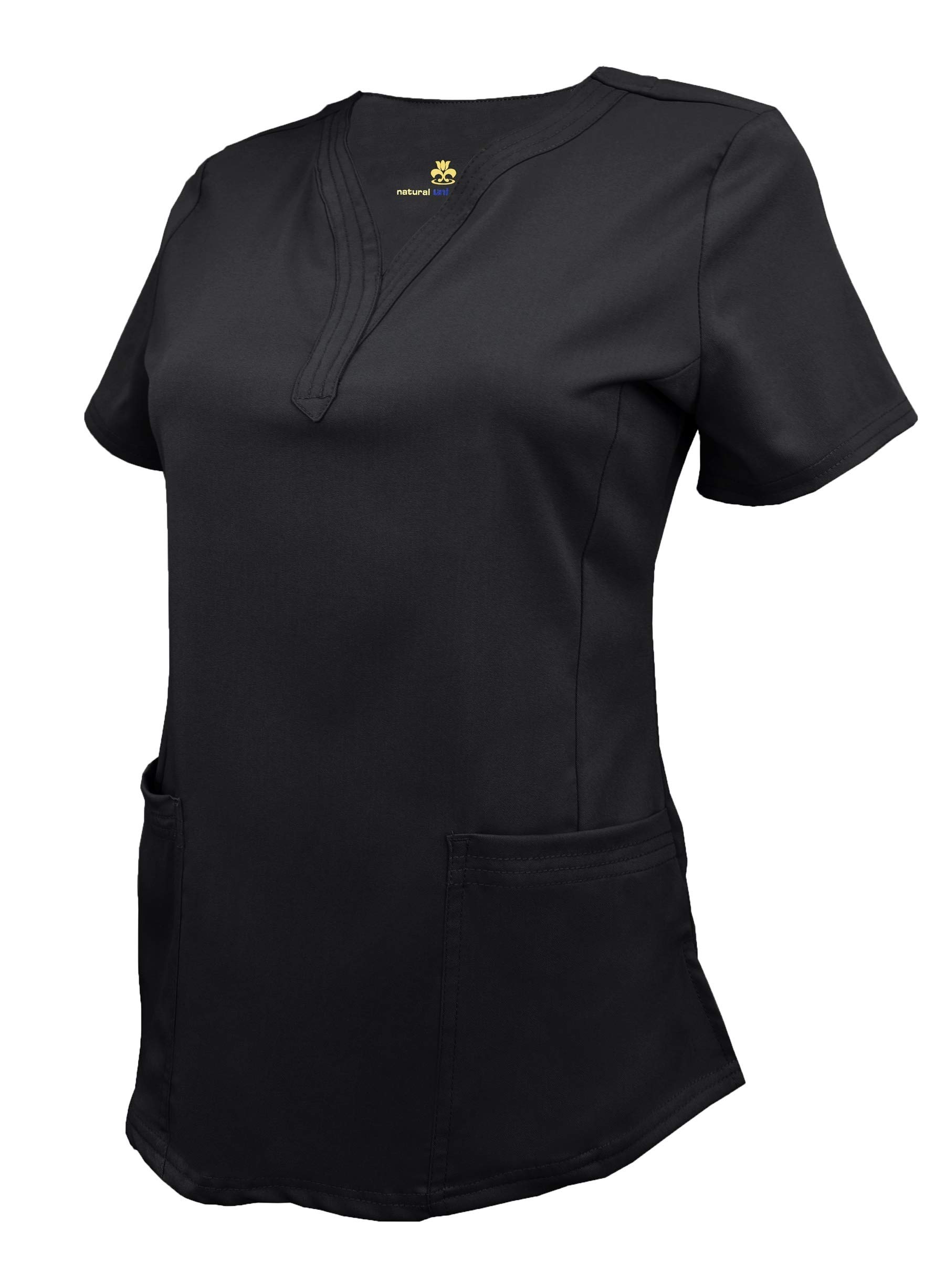 Natural Uniforms Women's Ultra Soft Stretch Drop-Neck Scrub Top (Black, Large)