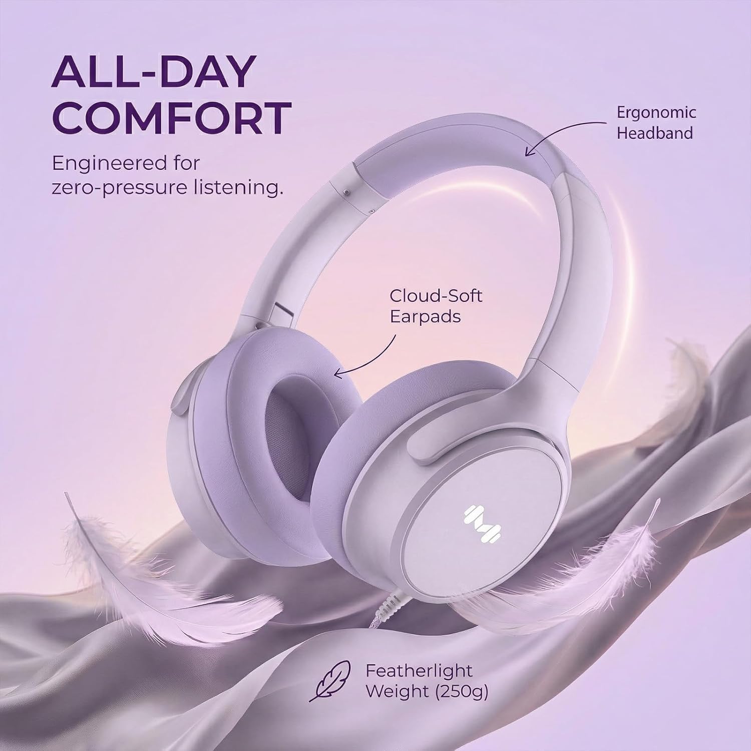 Wired Over-Ear Headphones with Microphone, USB-C Headphones with 3.5mm Adapter, Noise-Isolating Ear Cups, in-Line Controls for Work, Study, Music, and Travel(Purple)