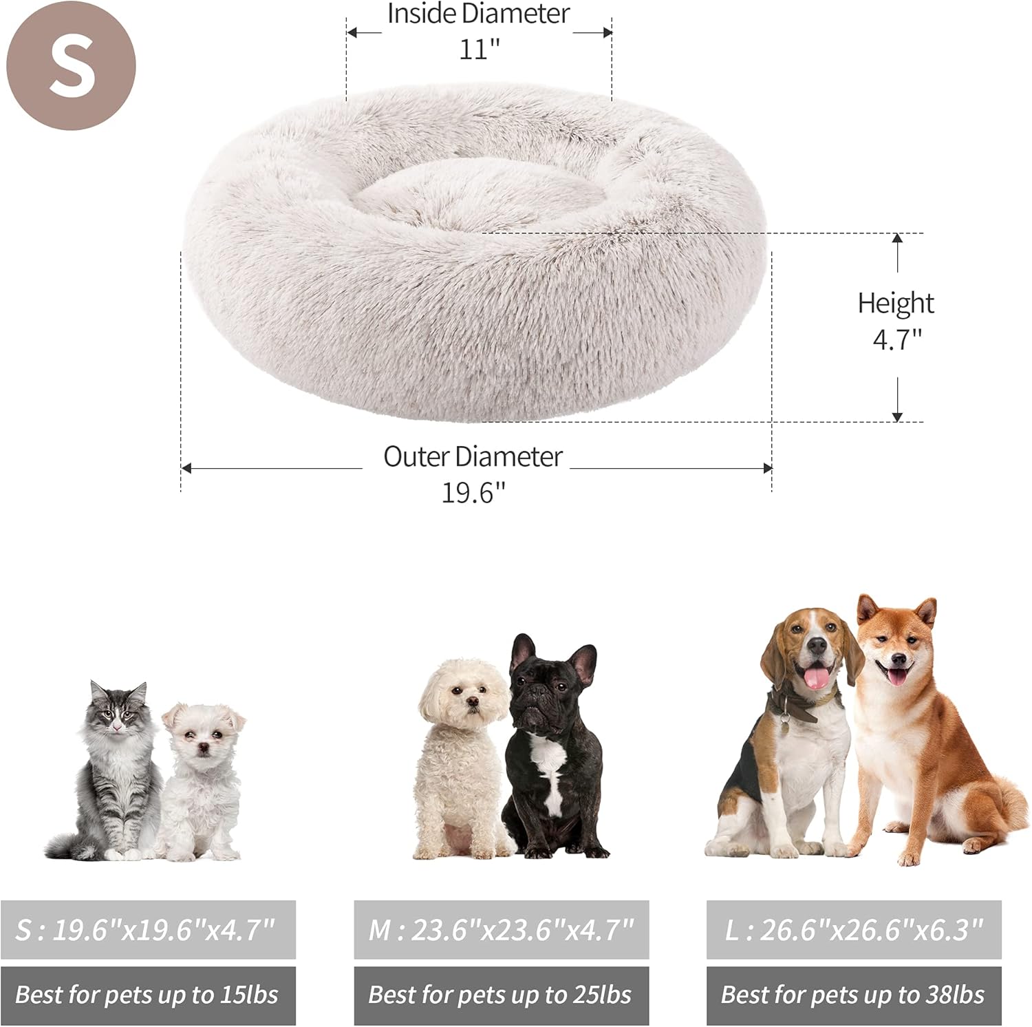 Love's cabin 20in Cat Beds for Indoor Cats - Cat Bed with Machine Washable, Waterproof Bottom - Tie-Dye/Coffee Fluffy Dog and Cat Calming Cushion Bed for Joint-Relief and Sleep Improvement : Pet Supplies