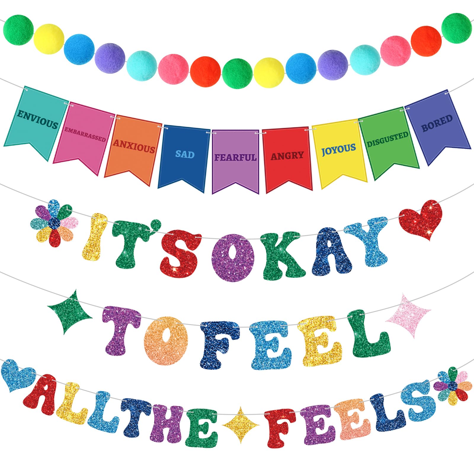 5 Pieces Inside Party Decorations Feelings Theme Banner Different Feelings Hanging Decorations It's Okay to Feel All The Fells Party Ornaments