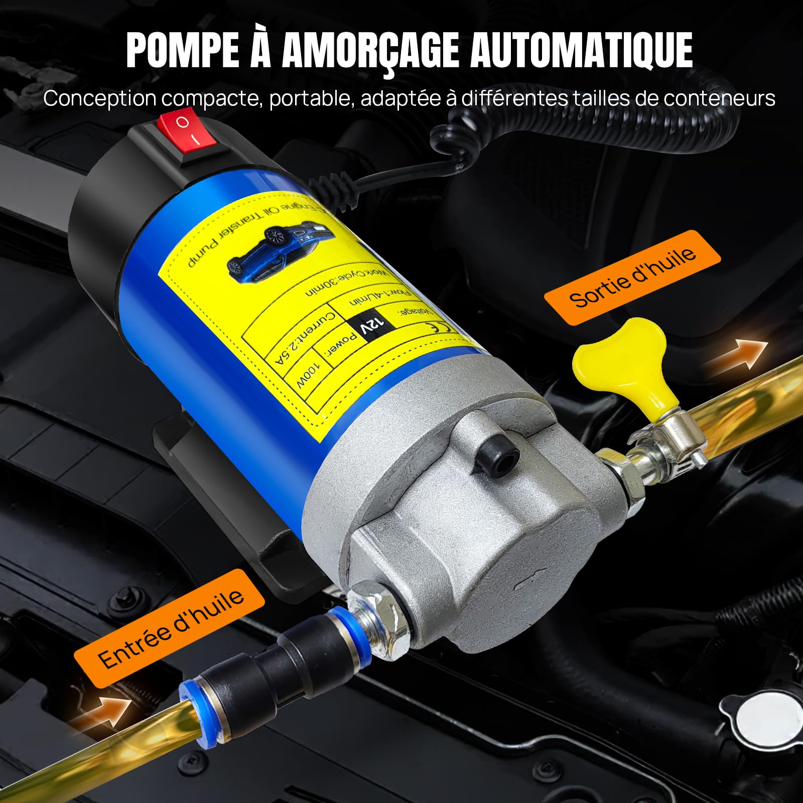 Pompe à Huile Diesel 12V 100W – Pompe de Vidange Moteur Électrique, Faible Bruit, Débit 1-3 L/min, Corps en Fonte + Moteur Cuivre Pur, avec 3 Tuyaux – Pour Voiture, Bateau, Moto