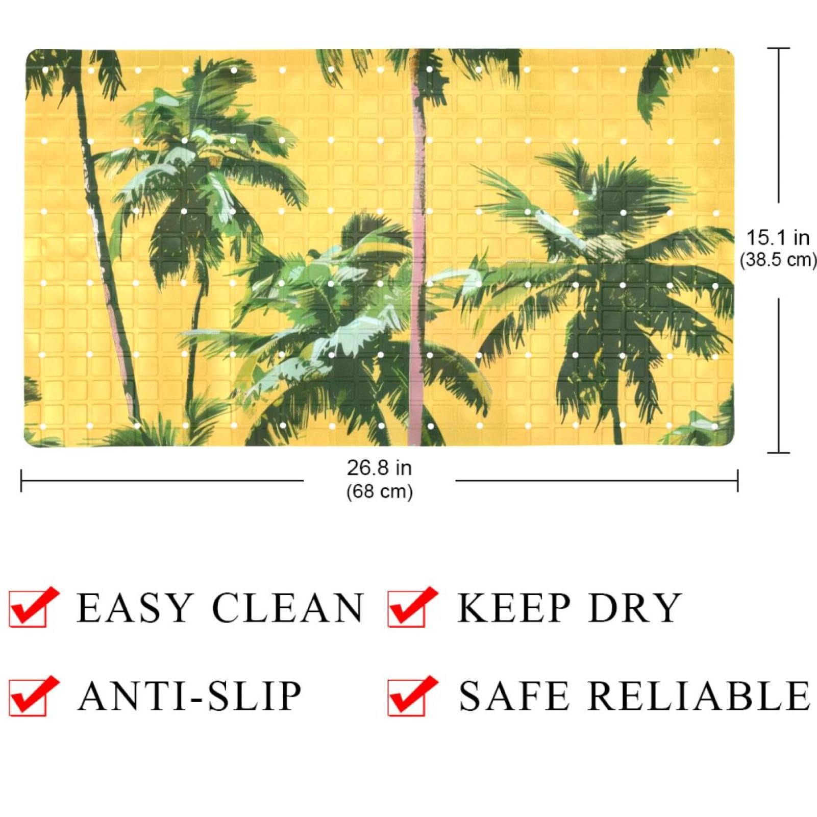 Rutschfeste Badematten für Badezimmer, Motiv: Sommerpalmen, Baum, gelber Hintergrund, rechteckige Badewannenmatte, maschinenwaschbar, 40 x 70 cm