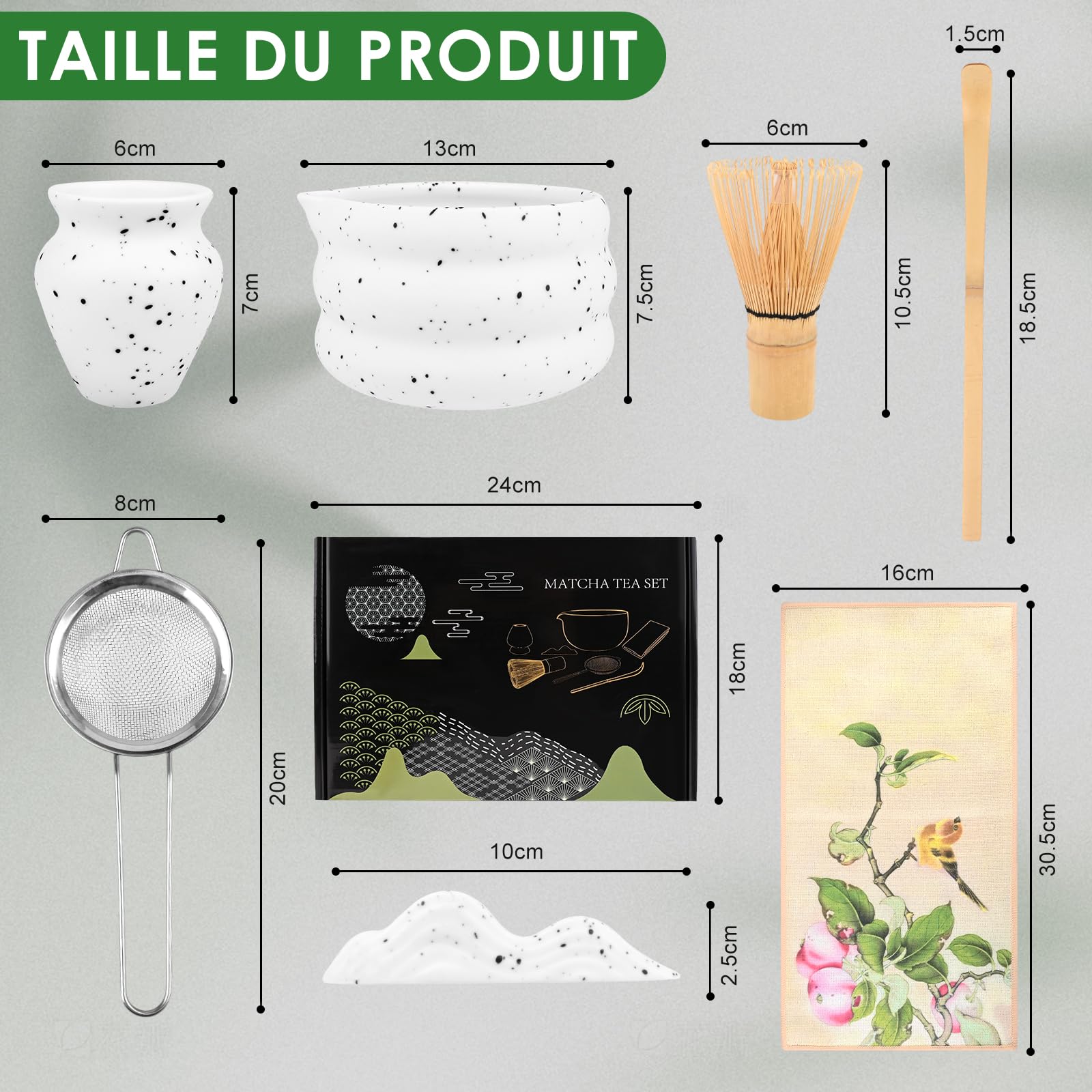 Lot de 7 bols à matcha beige