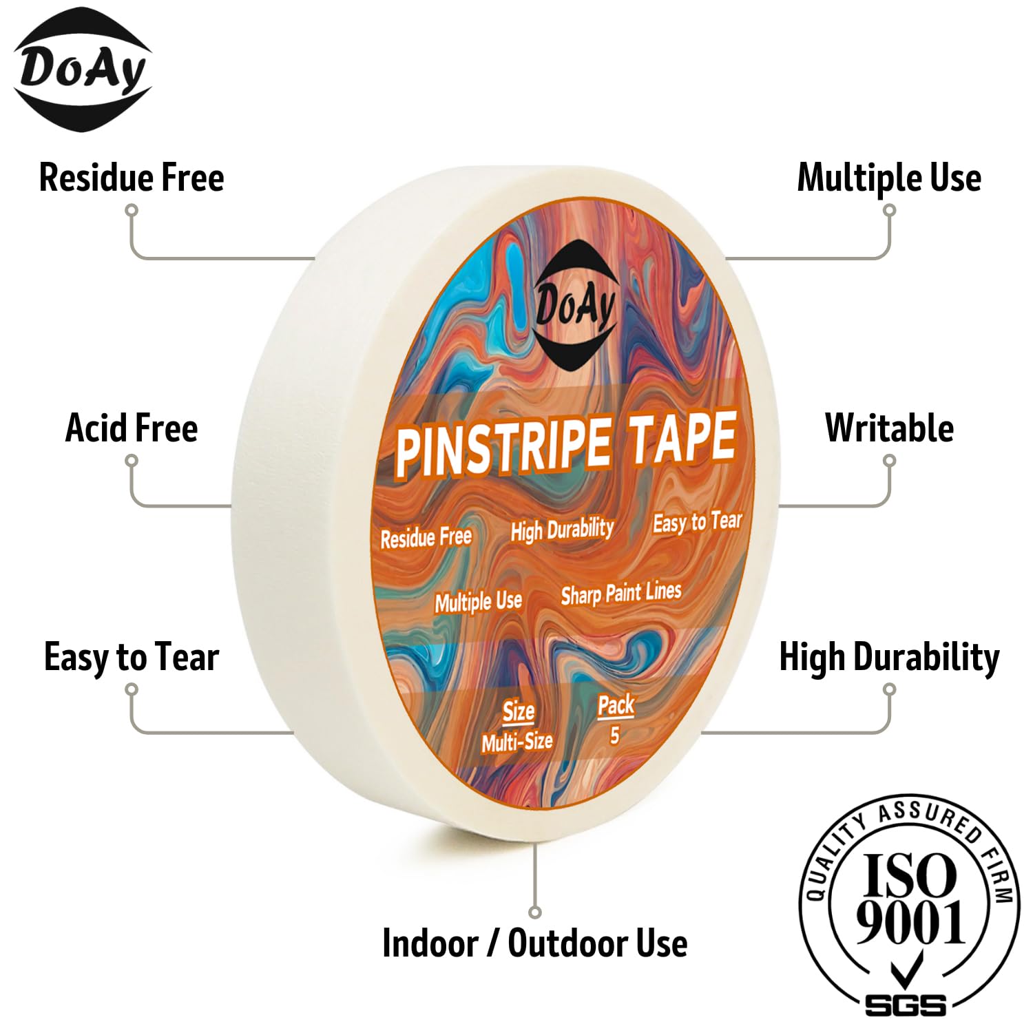5 rollos de cinta adhesiva a rayas – Cinta adhesiva de 1/16", 1/8", 1/4", 1/2", 3/4" – Cinta adhesiva delgada para pintores para bricolaje, automóvil, pintura, arte, vasos (blanco)