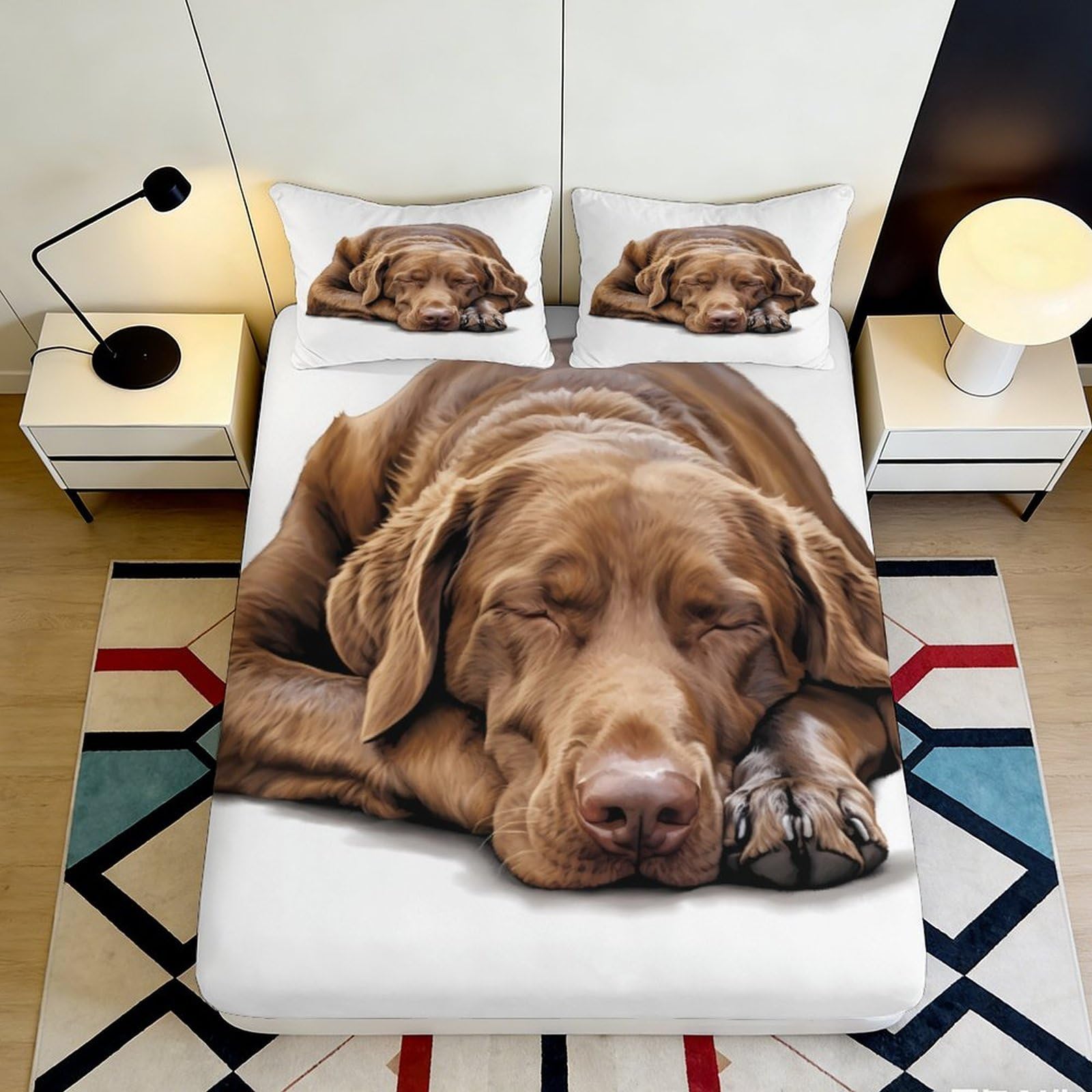 3D Printed Sleeping Dog Fitted Sheet Microfiber Soft Breathable Brown Puppy Bed Cover for Bedroom Guest Room Mattress Protection Decor 120x200x25cm