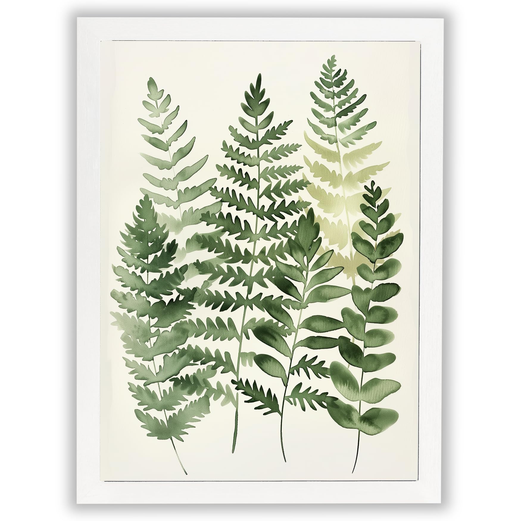 Lofthouse Prints Soft Botanicals – Forest Ferns | Botanical Fern & Leaf Wall Art Print – Large (406x508mm) Framed Print – White Frame
