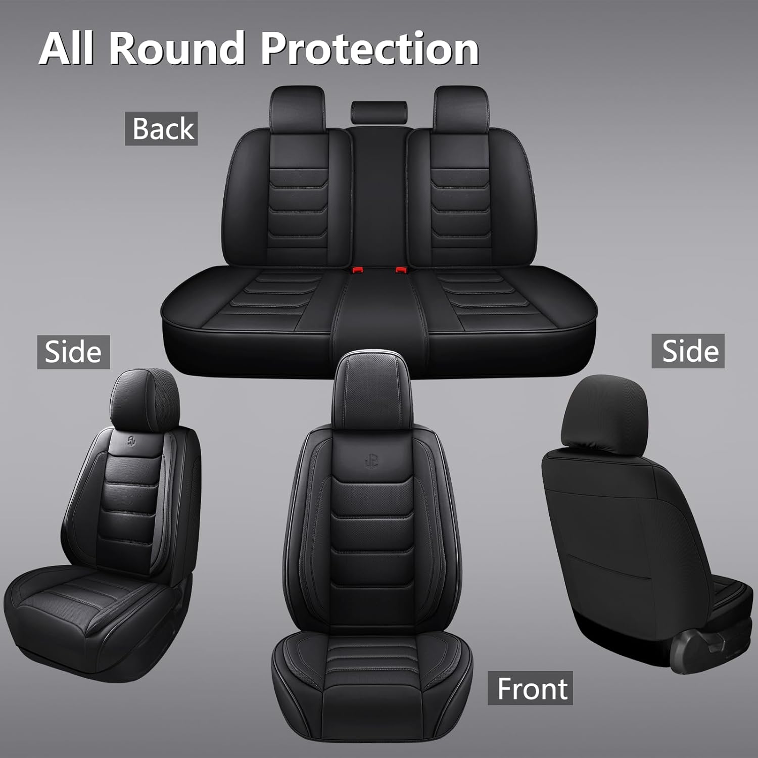Full Coverage Faux Leather Car Seat Covers Full Set,Automotive Seat Covers for Cars,SUVs Pick-up Truck, Car Seat Cushion, Black Seat Covers for 5 Seats Black. Full Set