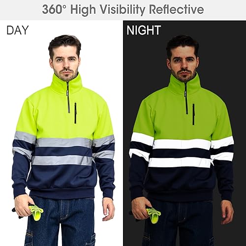 Miniatura 4 de WORK IDEA - Sudadera reflectante de seguridad de alta visibilidad para hombres ASIN clase 2 Hi Vis 14 cremallera ropa de trabajo