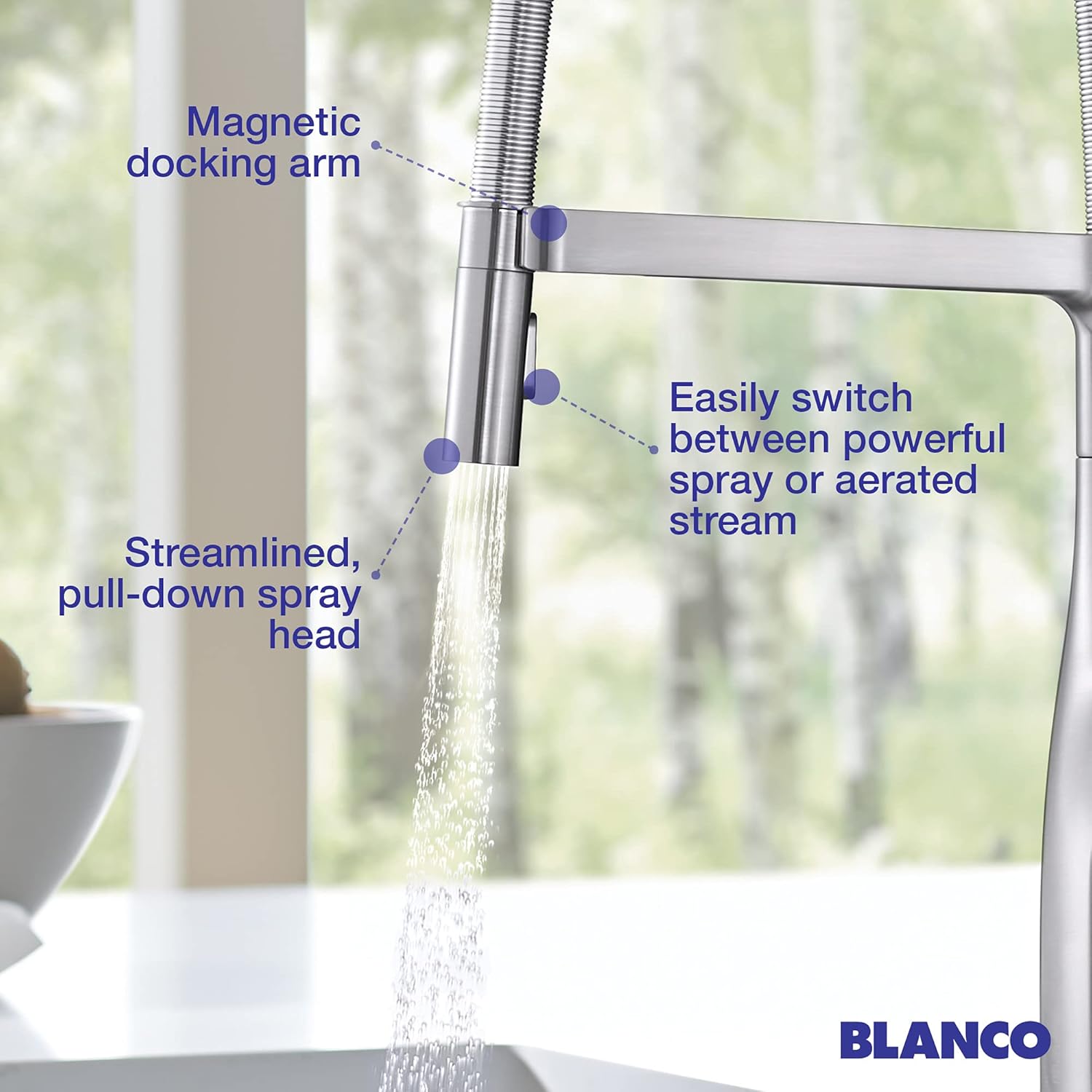 BLANCO 443248 Rivana Pull-Down Semi-Pro Kitchen Faucet - 1.5 GPM - Satin Platinum