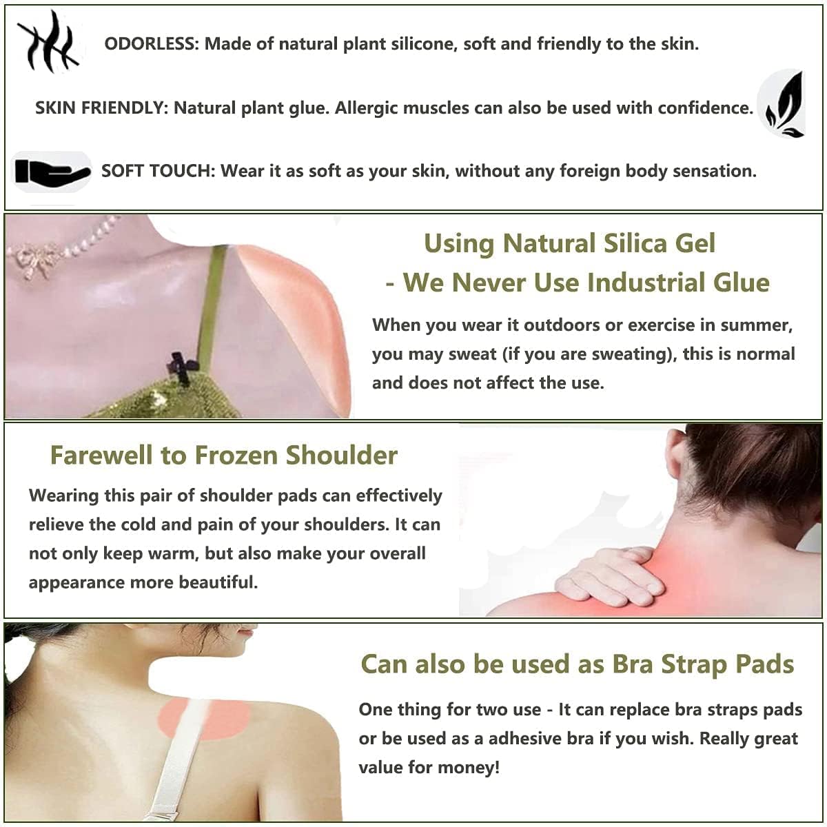 Silicone Shoulder Pads for Womens Clothing, Anti-Slip Shoulder Push-Up Pads Invisible Breathable Shoulder Enhancer Reusable, 1 Pairs Skin - Large image 4