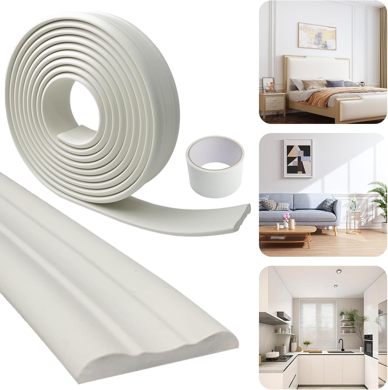 1 pcs peel and stick wall molding 16.4 ft x 2.4" chair rail moulding for walls adhesive flexible molding trim for home decoration and wall protection