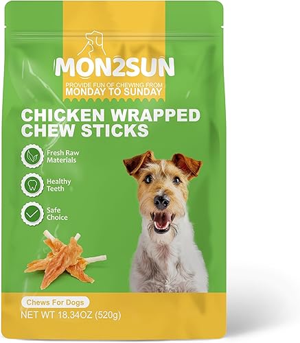 Miniatura 7 de MON2SUN Dog Rawhide Twist - Palitos de cuero crudo envueltos en pollo de 4 a 4.5 pulgadas para cachorros y perros pequeños, promueve golosinas