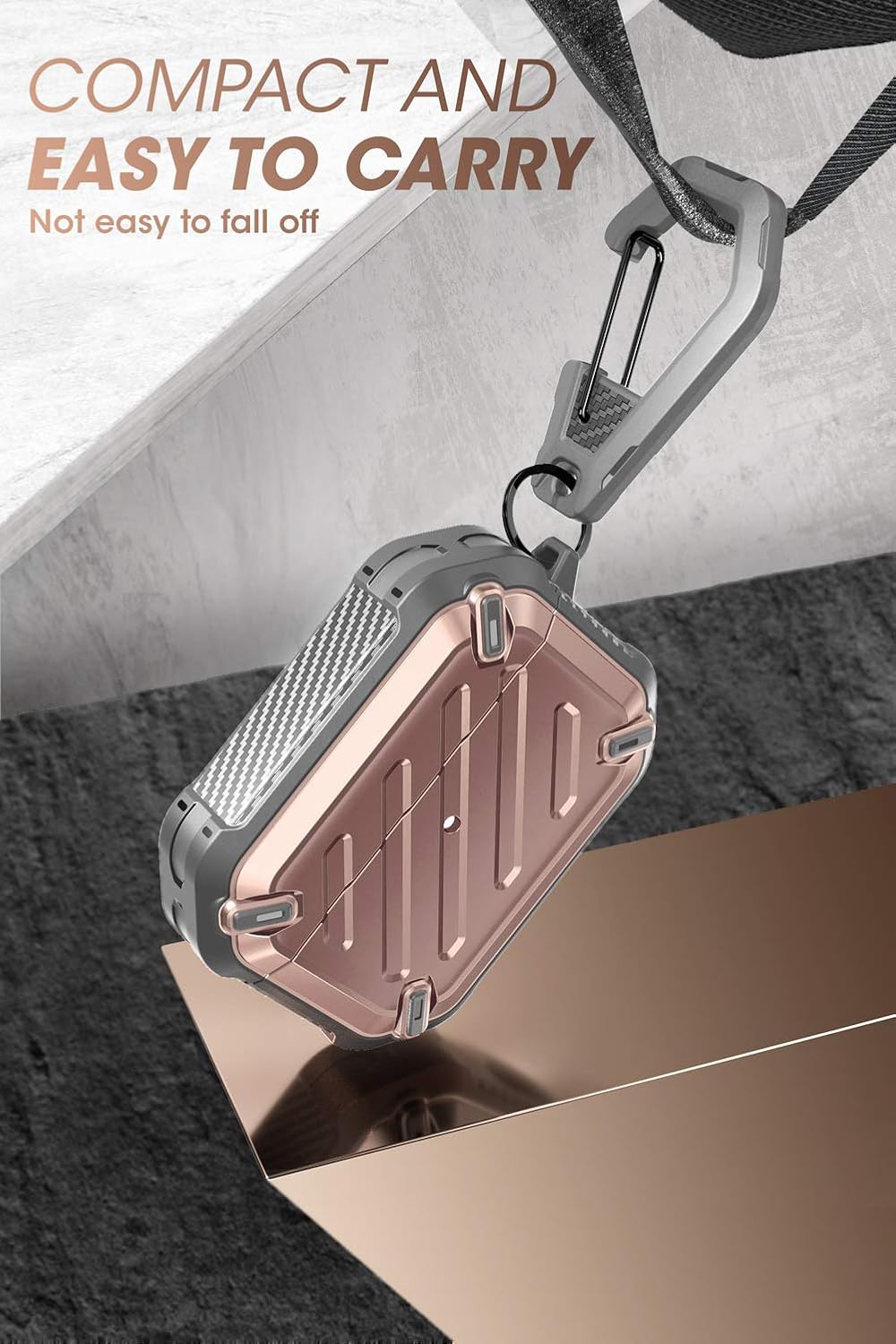 SupCase Unicorn Beetle Pro Series Case Designed for Airpods Pro, Full-Body Rugged Protective Case with Carabiner for Apple Airpods Pro (Rosegold)