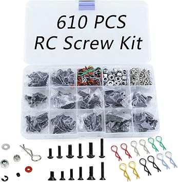 610PCS Universal RC car Parts Screw Tool Kit Screws Assortment Set, Hardware Fasteners for Traxxas Axial Redcat Arrma HPI SCX10 Losi 1/8 1/10 1/12 1/16 Scale RC Cars Trucks Crawler, RC Screw Kit