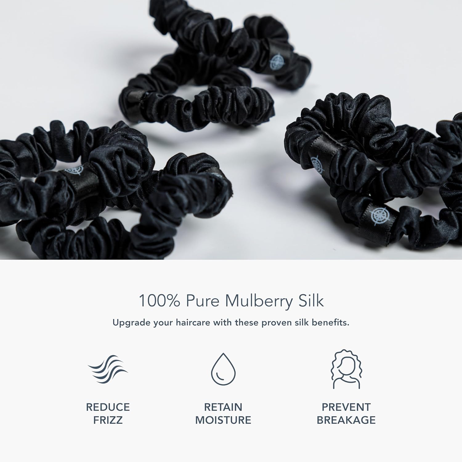 Fishers Finery 25 Momme Pure Mulberry Silk Black Scrunchies | Skinny Silk Hair Ties (Black 6 Pk)