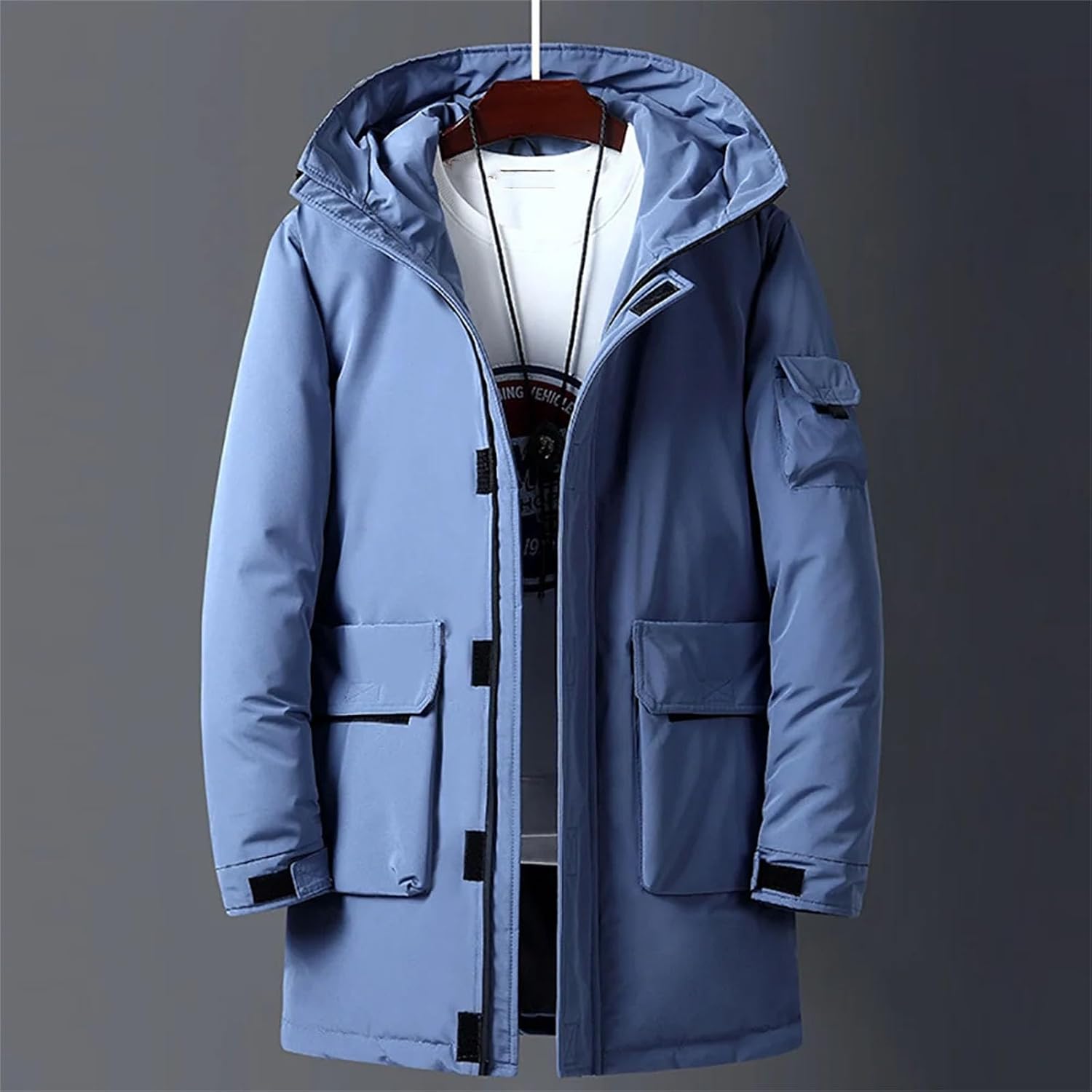 Men's Winter Casual Mid-length Down Jacket With Hood Thickened Warm And Comfortable Coats