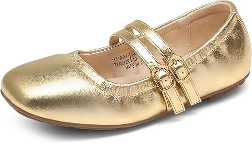 DREAM PAIRS Girls Dress Shoes Slip on Ballerina Flats Mary Jane Ballet Shoes for Wedding/Party,Size 4 Big Kid,Gold,SKFA26004K