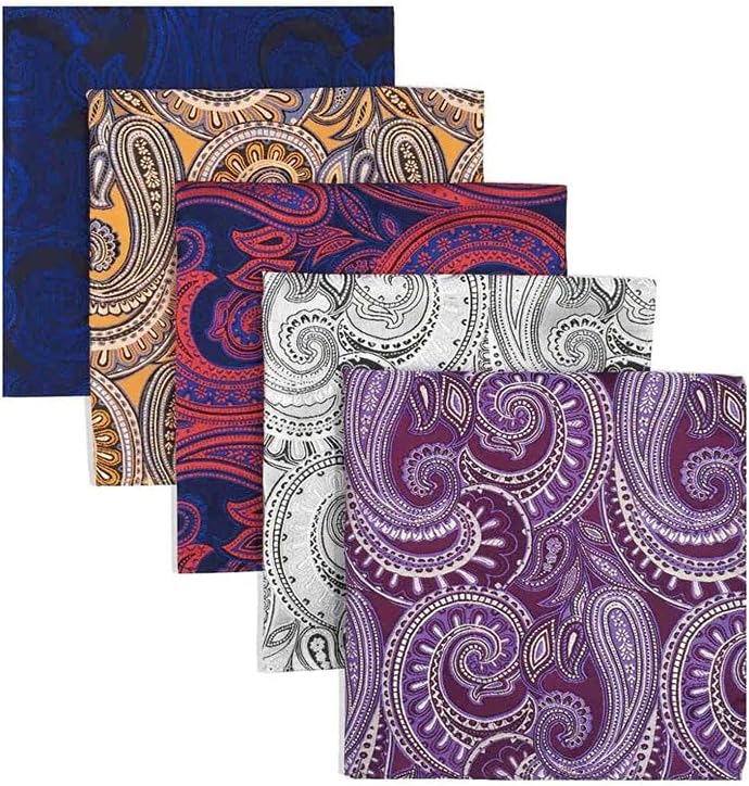 5 Pieces Colorful Assorted Mens Pocket Square Silk Classic Handkerchief Set Gift