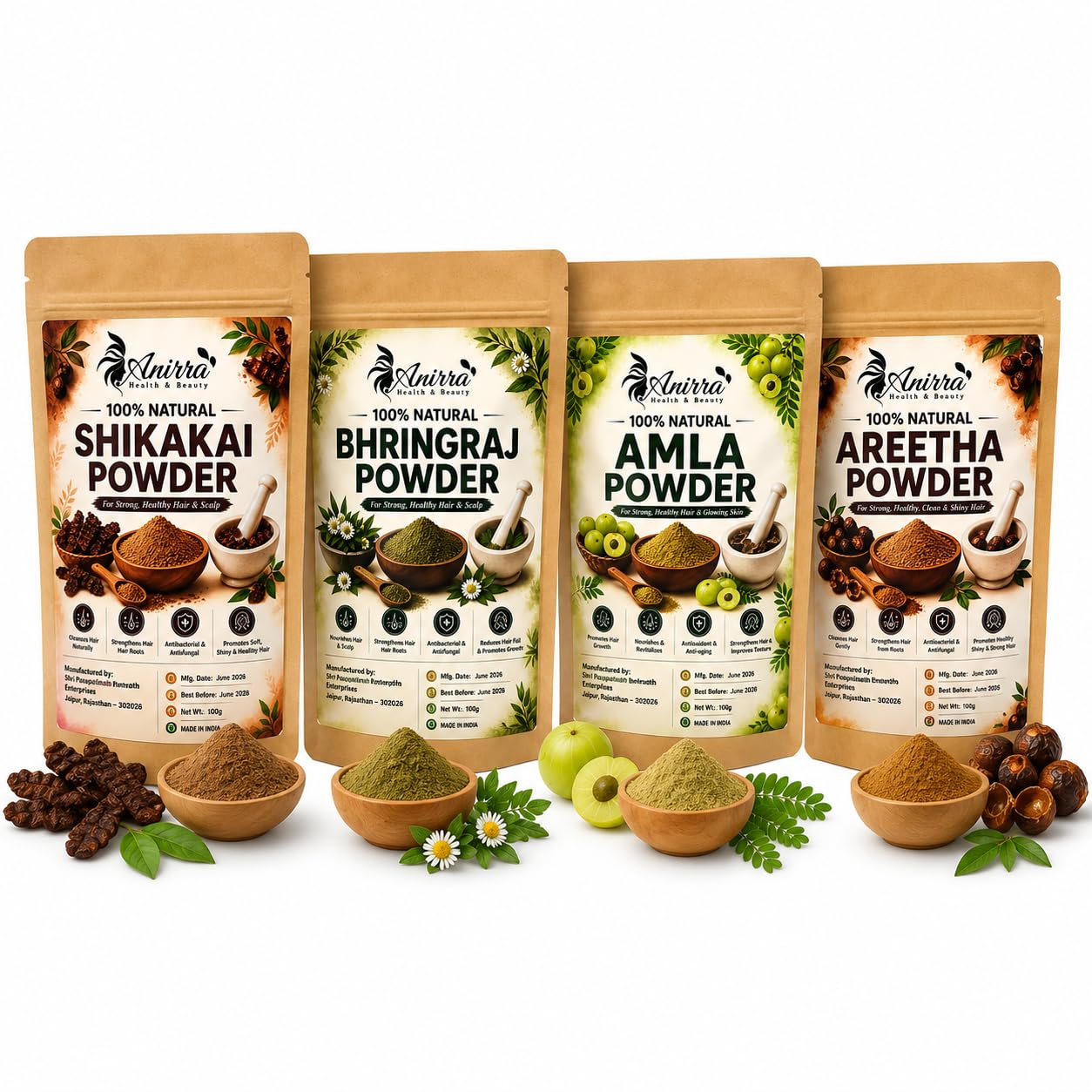 Herbal Hair Care Powder Combo Amla Reetha Shikakai Bhringraj | 100g Each Pack of 4, Chemical Free, No Preservatives, Cruelty Free, Promotes Hair Growth-image-17