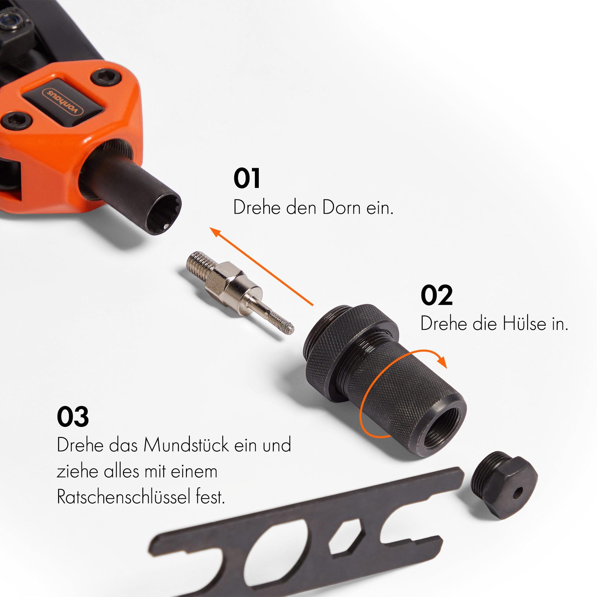 VonHaus Nietmutterzange Set inkl. 150 Nietmuttern, 30 cm Hand Nietwerkzeug, Doppelgriff Nietpistole mit 7 Austauschbare Dorne Metrische M3 M4 M5 M6 M8 M10 M12, Gewindenieten Zange Set mit Koffer