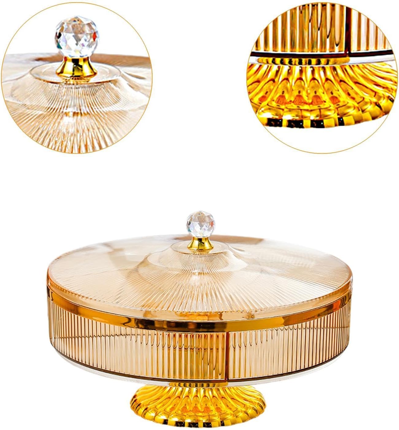 Dessert Plate with Foot, Pastry Display for Fruit, Multipurpose Storage Box for Nuts and Snacks, Cake Tray, Cocktails, Cupcakes, Candy, Amber