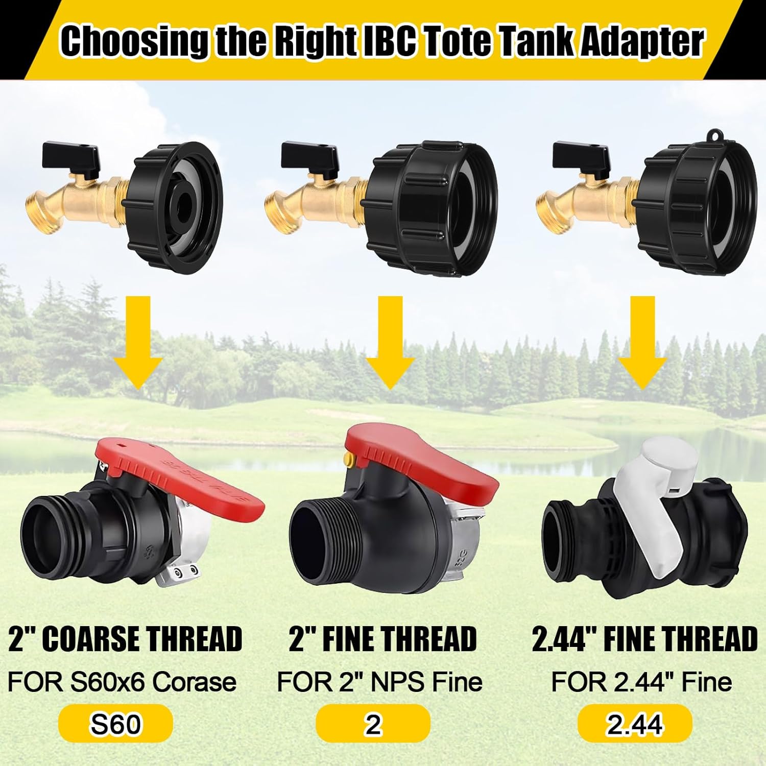 Duraaamo IBC Tote Adapter for 275-330 Gallon Water Tank – Hose Faucet Valve with 4 Adapters, 2" Camlock Fittings, Garden Hose Quick Connector(Black Double Valve,3/4'' Male Npt to 3/4'' Ght)