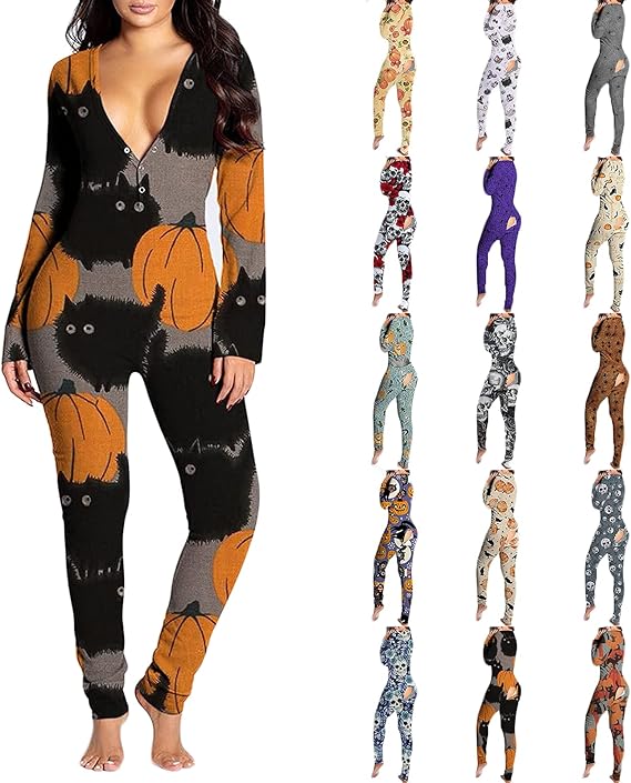 JABROCT Halloween Jumpsuit for Women, ButtonDown Long