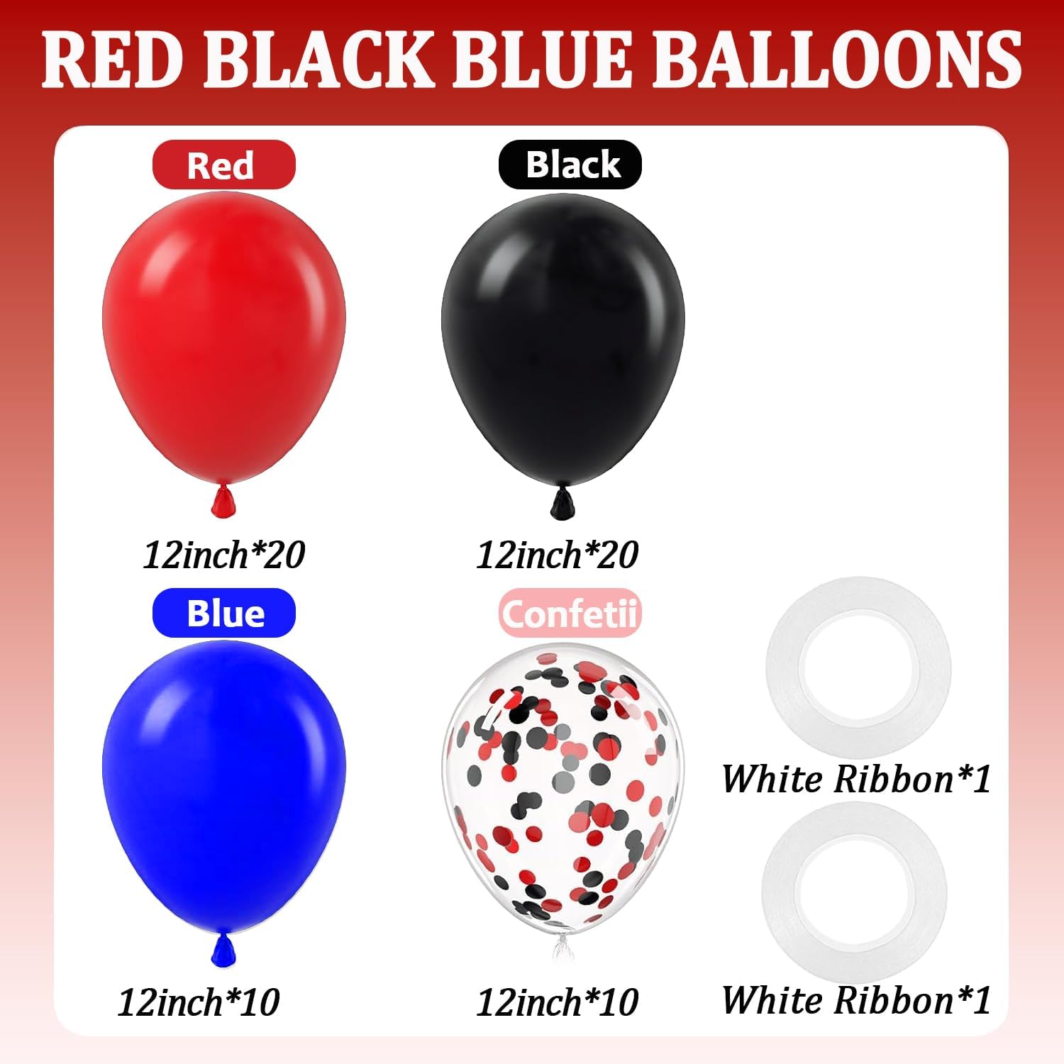 Taeku 60 Pack 12 Inch Black Red Blue Birthday Party Balloons image 2