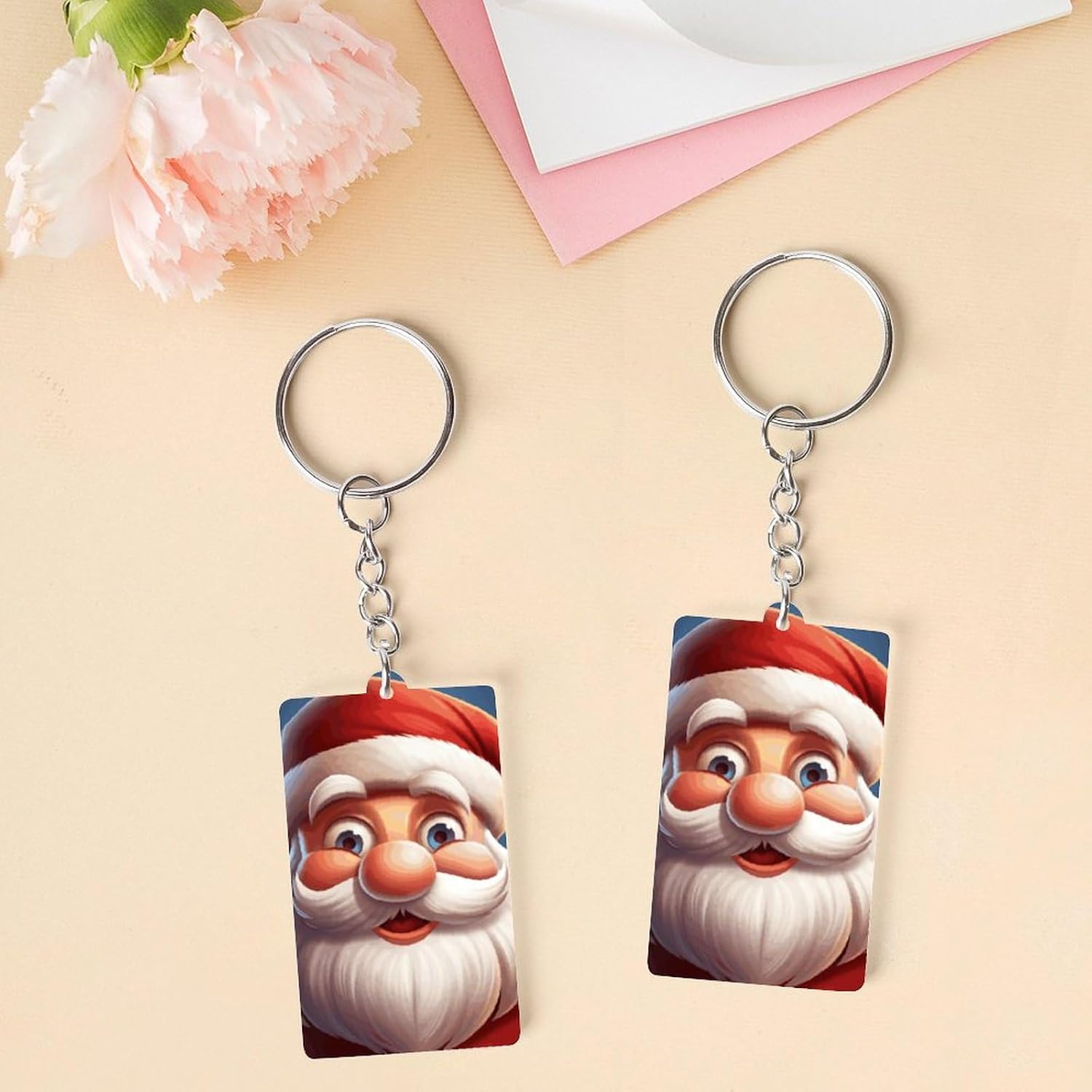 Cute Cartoon Santa Claus Printed Acrylic Key Chains, Key Chains for Car Keys Bag Chain Acrylic Decorations Gift Key Chains for Men And Women image 3