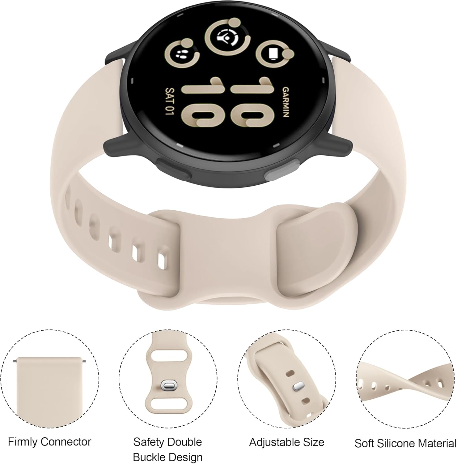 Bands Compatible with Garmin Vivoactive 6/Vivoactive 5/Vivoactive 3, Venu 2 Plus/Venu Sq/Venu, Forerunner 645/245 Music Watch Band, 20mm Soft Silicone Sport Strap for Women Men