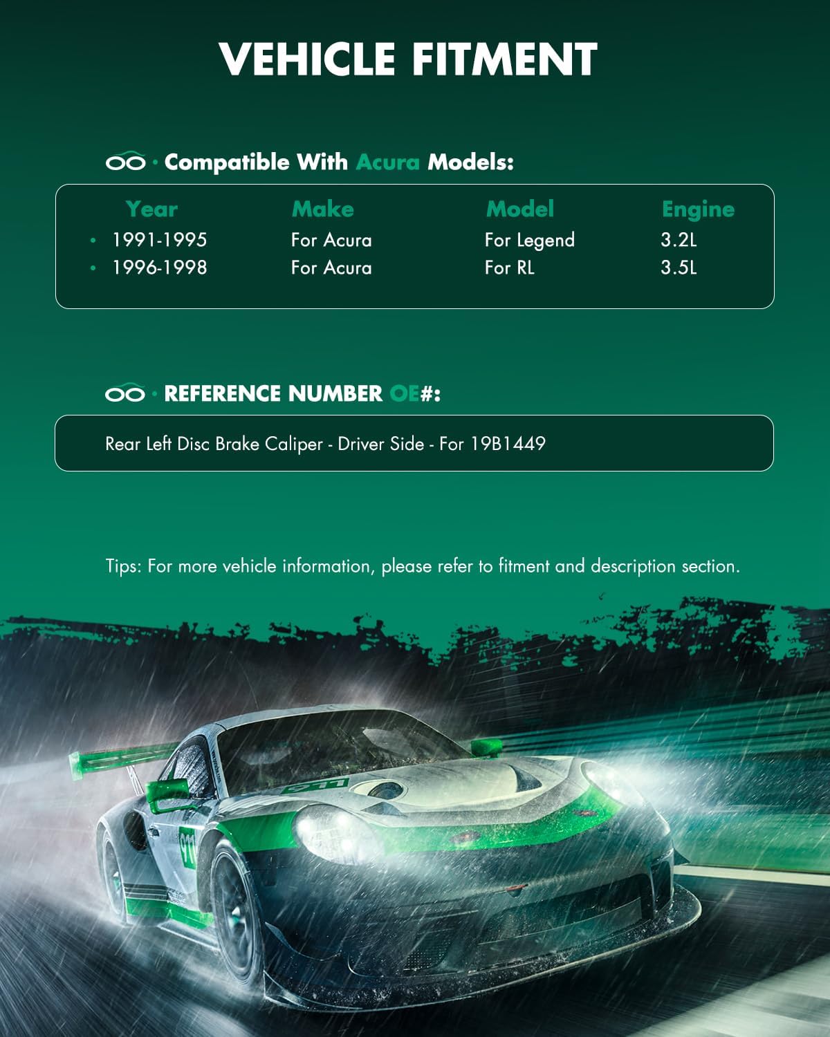 SCITOO 19B1449 Rear Left Disc Brake Caliper w/Bracket Fit For Acura For Legend 1991-1995,For Acura For RL 1996-1998,For Honda For Odyssey 1995-1998,For Isuzu For Oasis 1996-1999, Single Piston