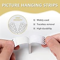 Vista 2 de Tiras medianas para colgar cuadros, cinta adhesiva de gancho y velcro, colgador de cuadros sin daños, tiras adhesivas impermeables para colgar