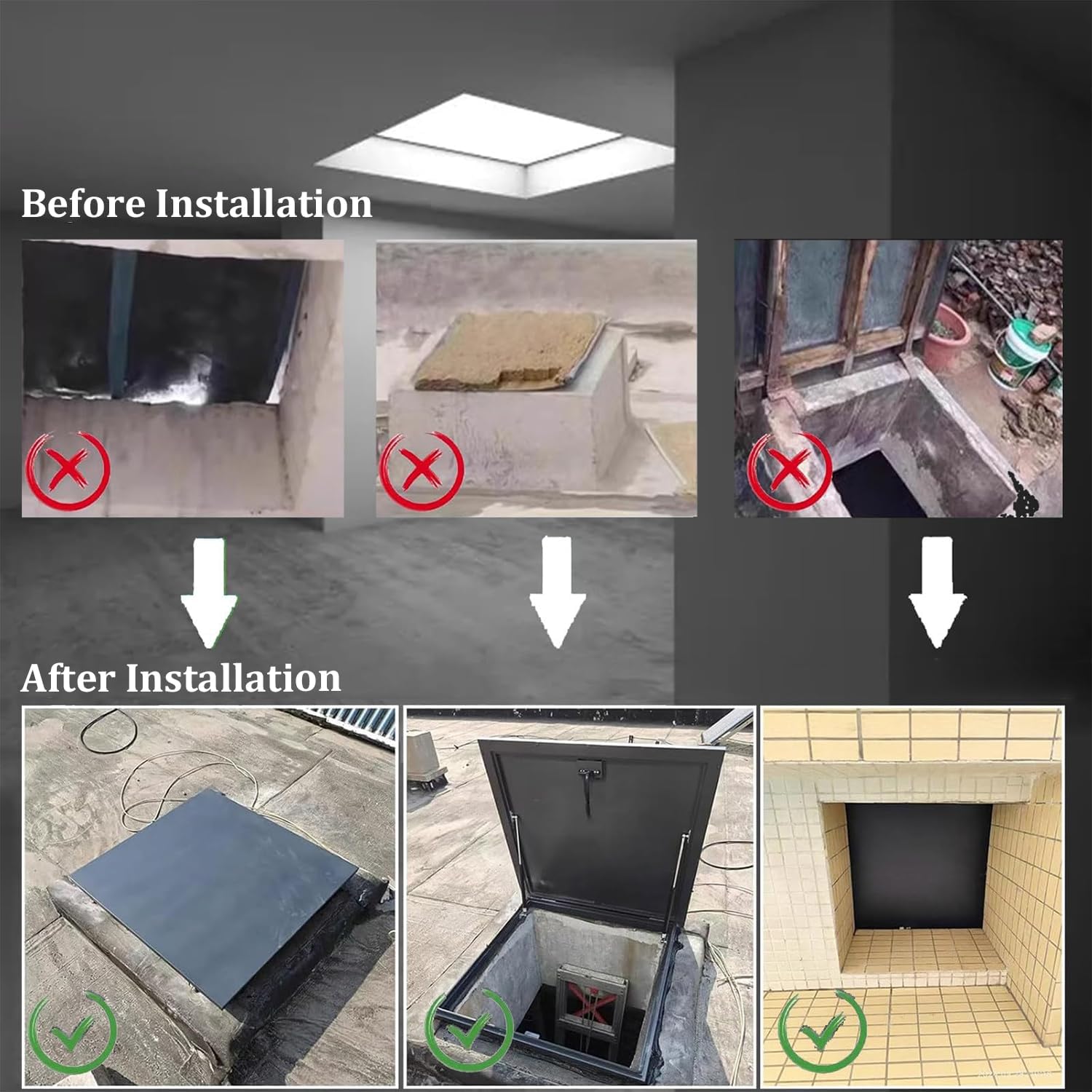 Skylight Cover - Galvanized Basement Hatch with Handle, Roof Vent Escape Hatch, Attic Access Door, Durable 75x75cm for Easy Access and Ventilation