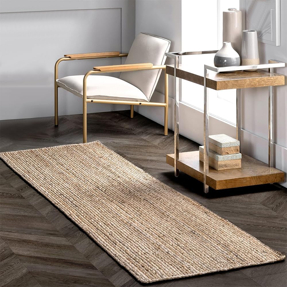 GRUHUM Jute Area Rug 2.6x10 Feet Rectangle Runner Natural Fibers