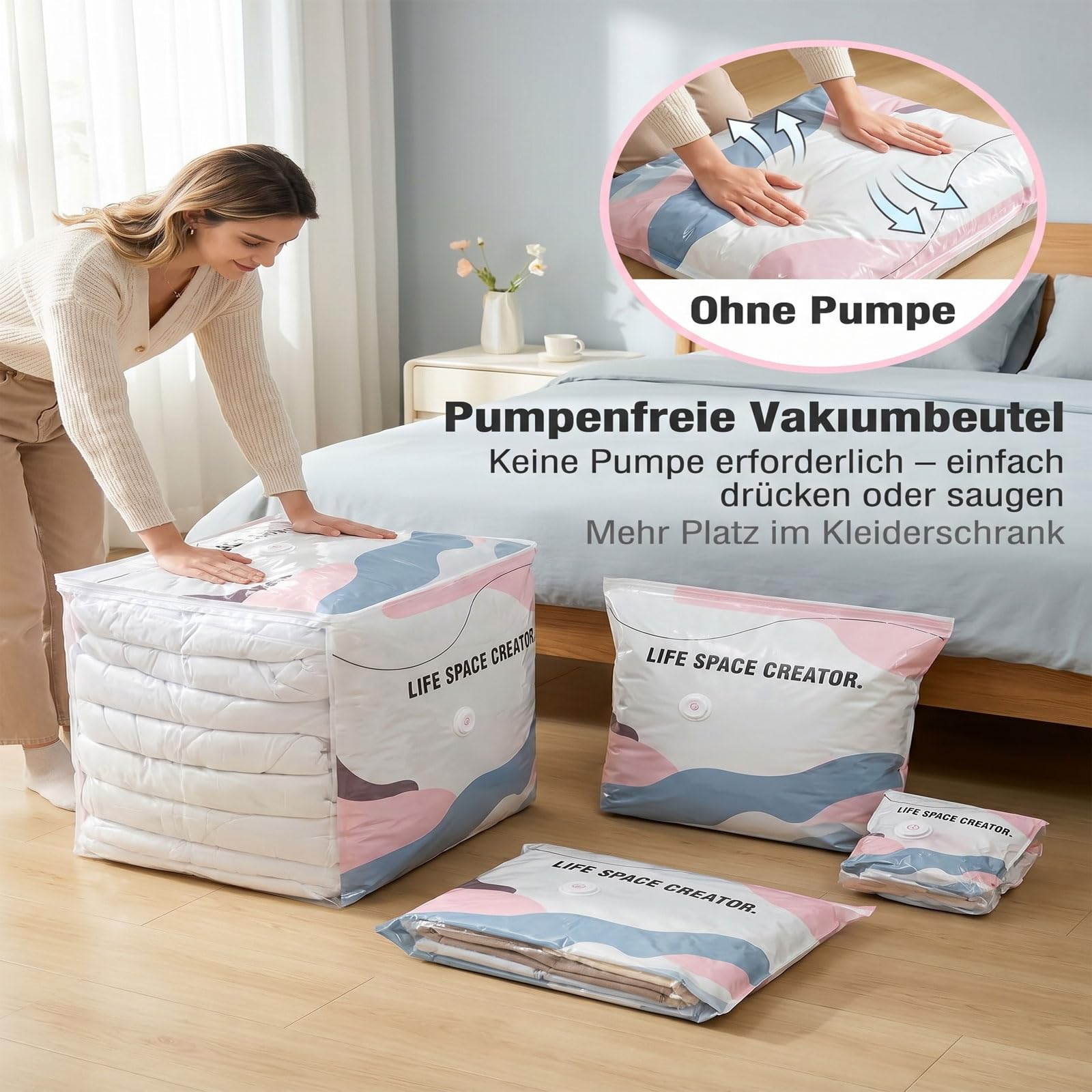 Worki próżniowe 3D do przechowywania bez pompki, urządzenie do pakowania próżniowego, worków, ubrań, bez pompki, worki próżniowe wielokrotnego użytku na ubrania, kołdry i podróże